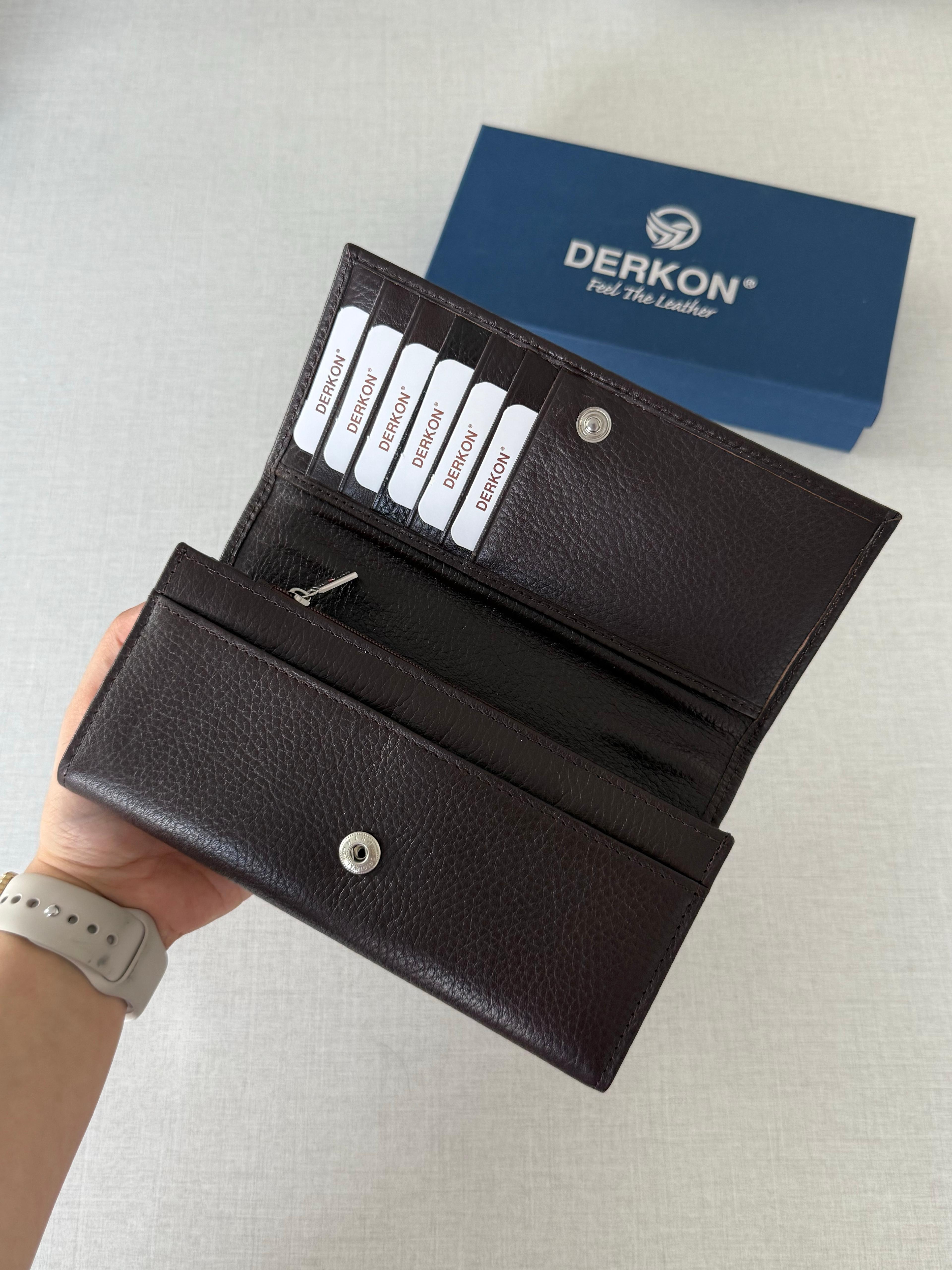 Hakiki Deri Vendy Model Bol Gözlü Kadın Cüzdanı - KAHVERENGİ