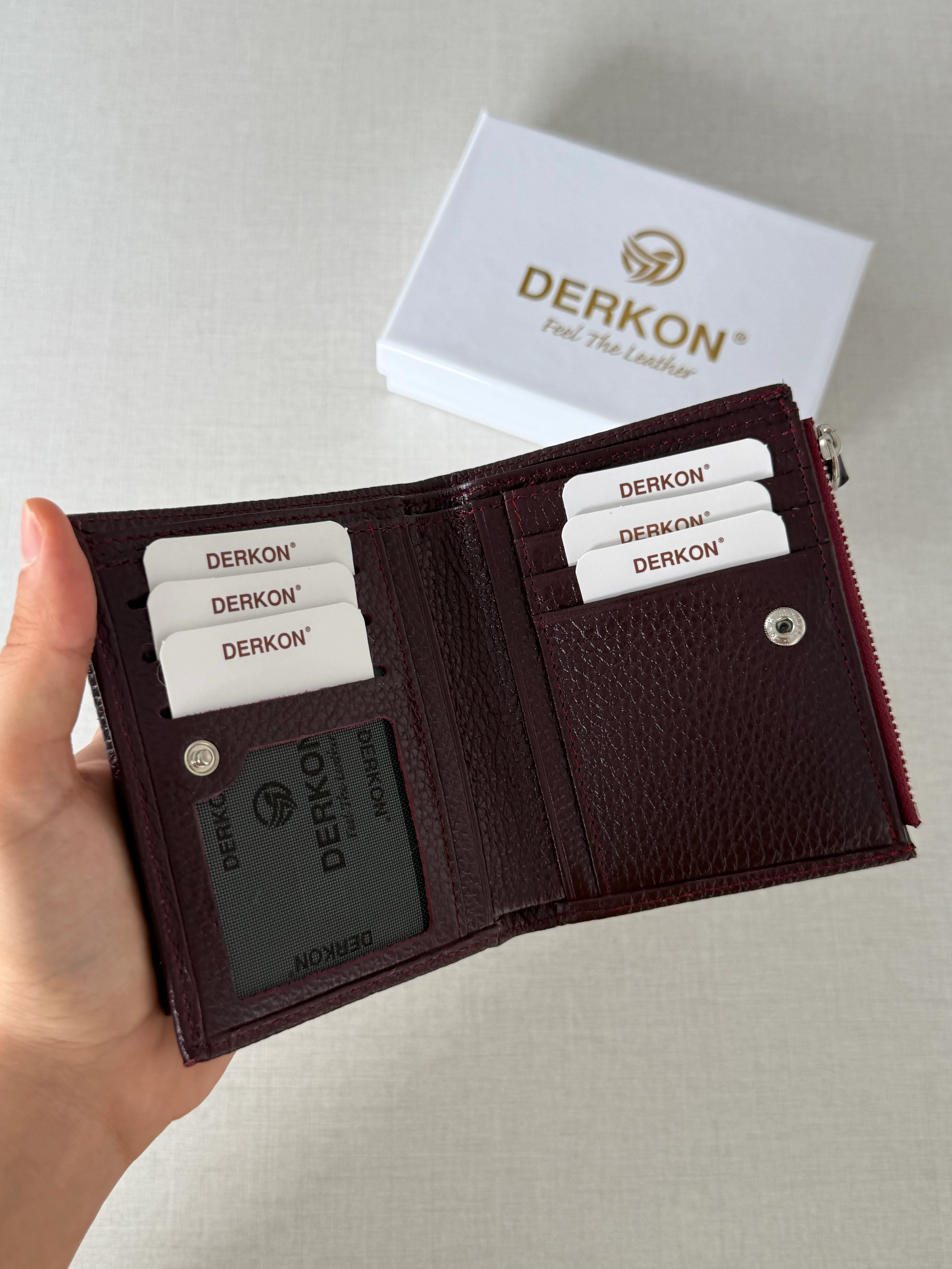 Her Çantaya Sığabilecek Ufak Bol Kartlık Bölmeli Hakiki Deri Bayan Cüzdanı Yuhan Model - BORDO