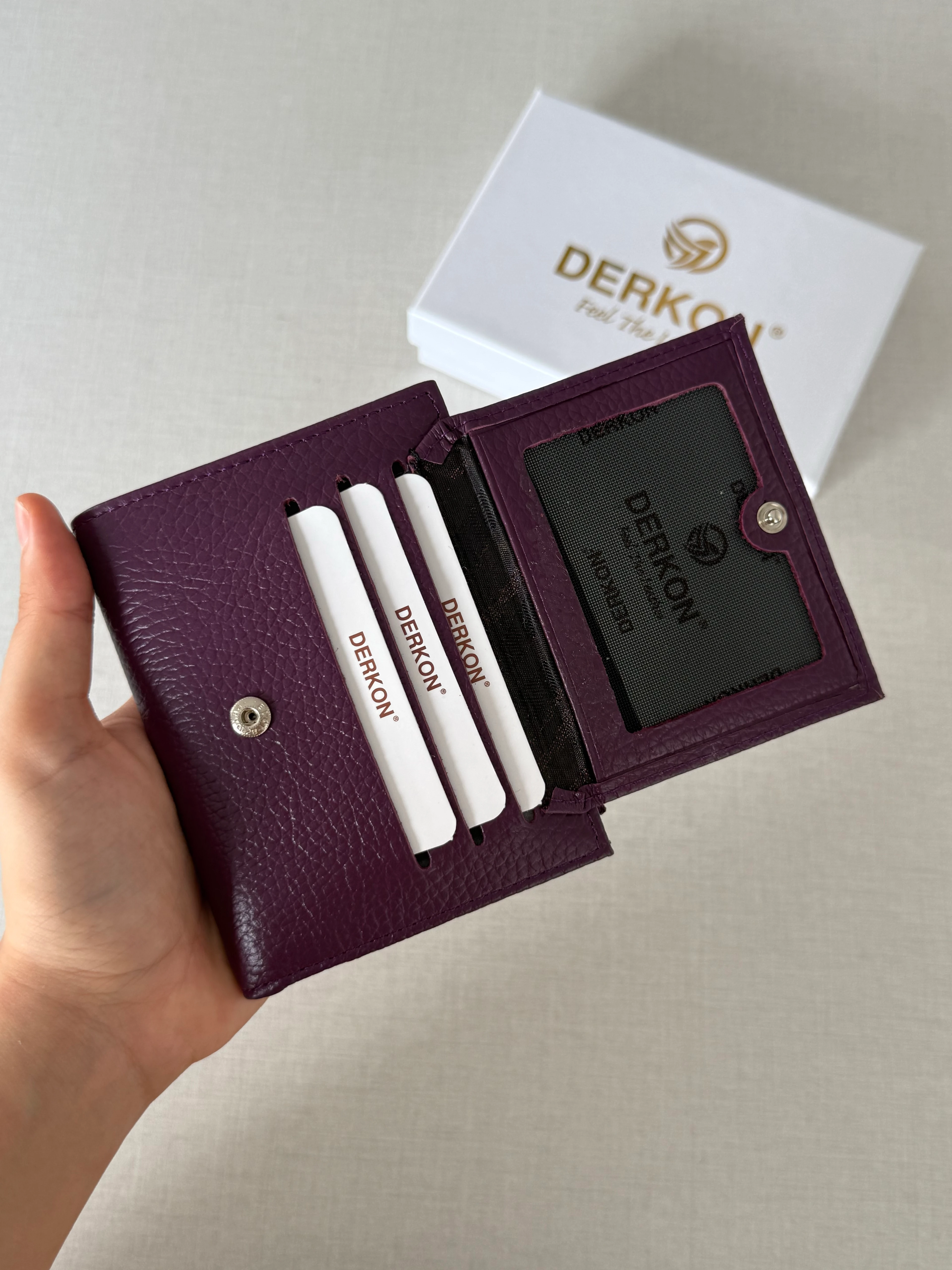 Her Çantaya Sığabilecek Ufak Bol Kartlık Bölmeli Hakiki Deri Bayan Cüzdanı Yuhan Model - MOR