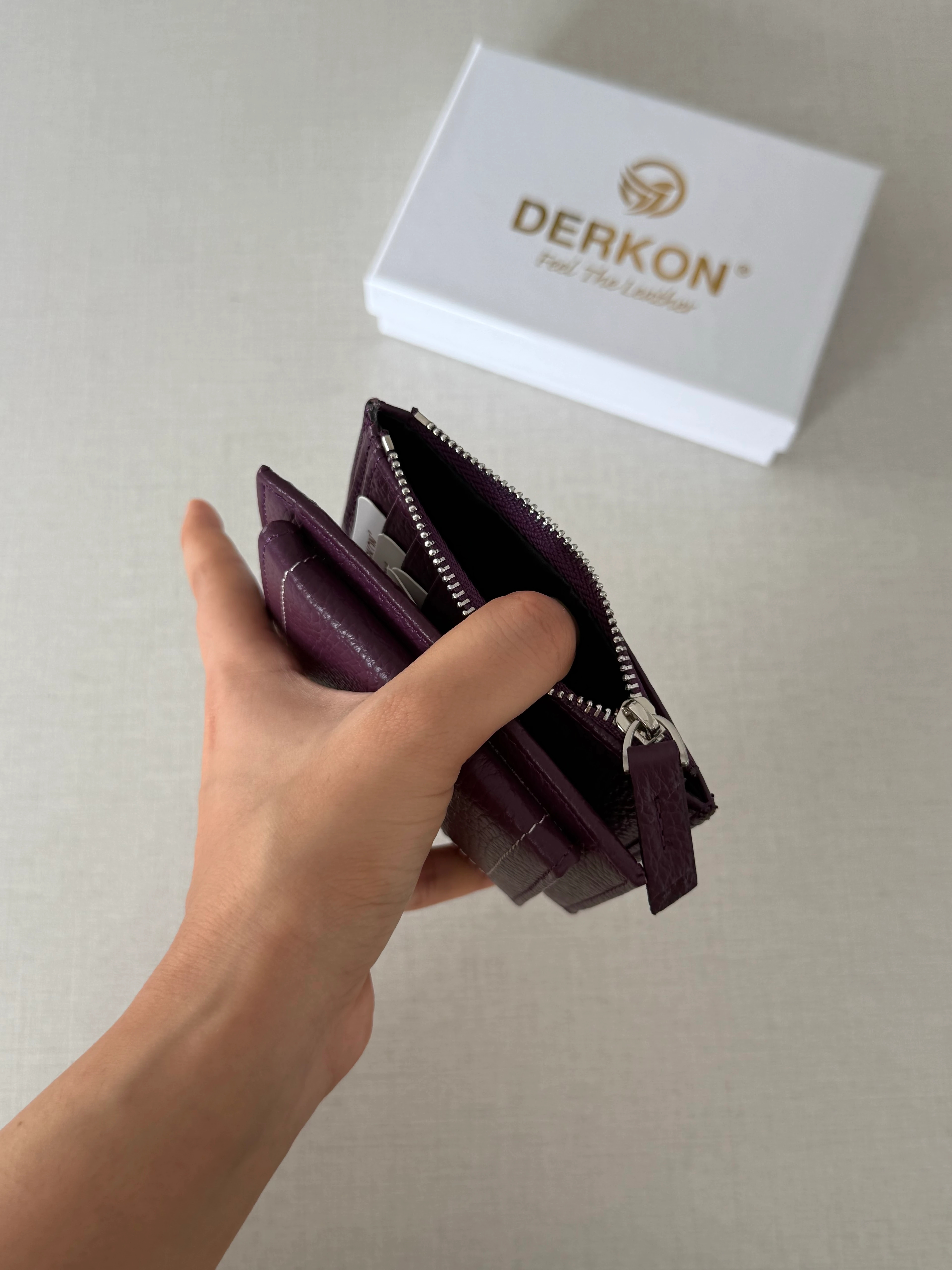 Her Çantaya Sığabilecek Ufak Bol Kartlık Bölmeli Hakiki Deri Bayan Cüzdanı Yuhan Model - MOR