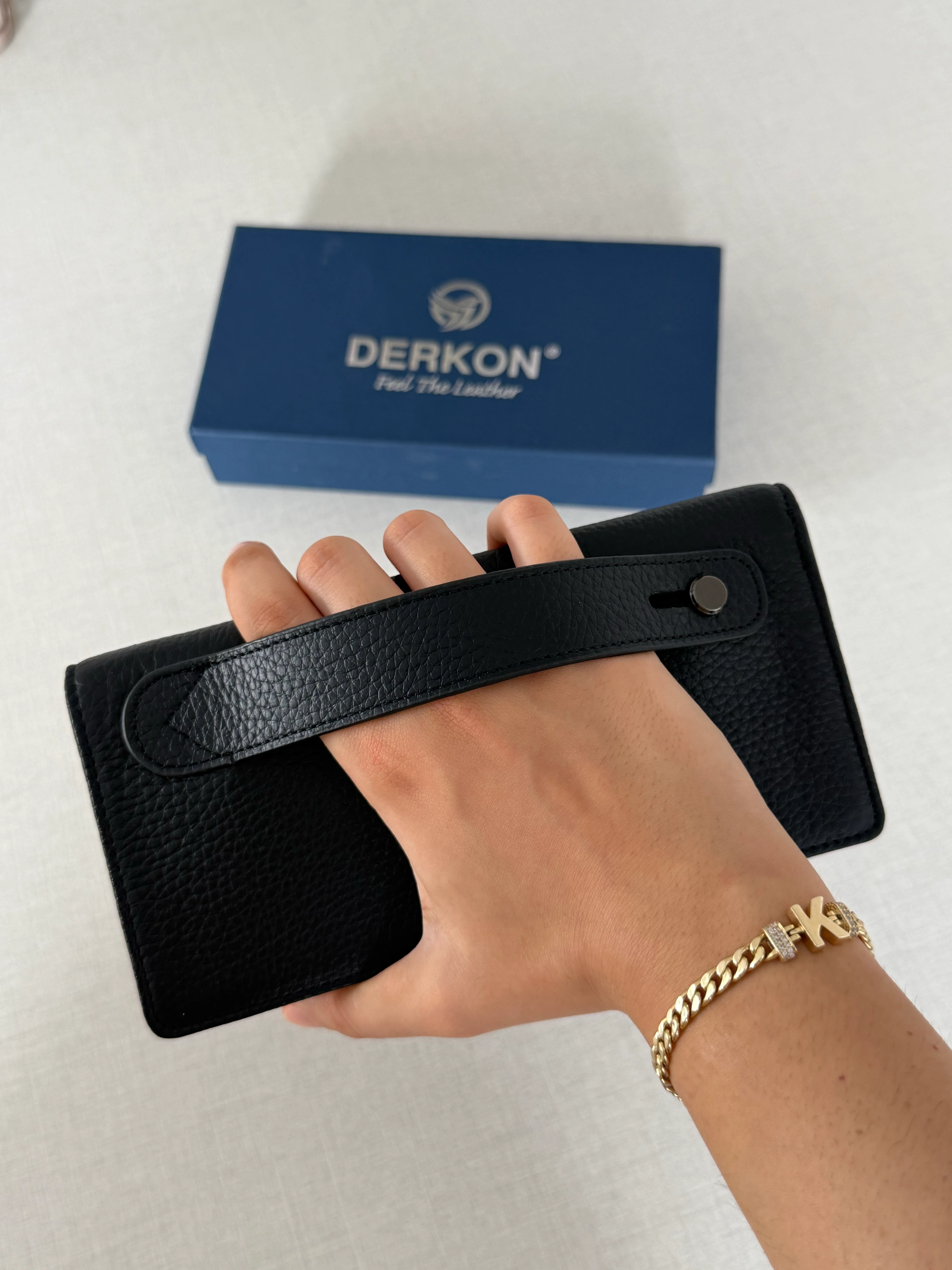 Telefon Bölmeli Hakiki Deri El Tutamaçlı Siyah Cüzdan