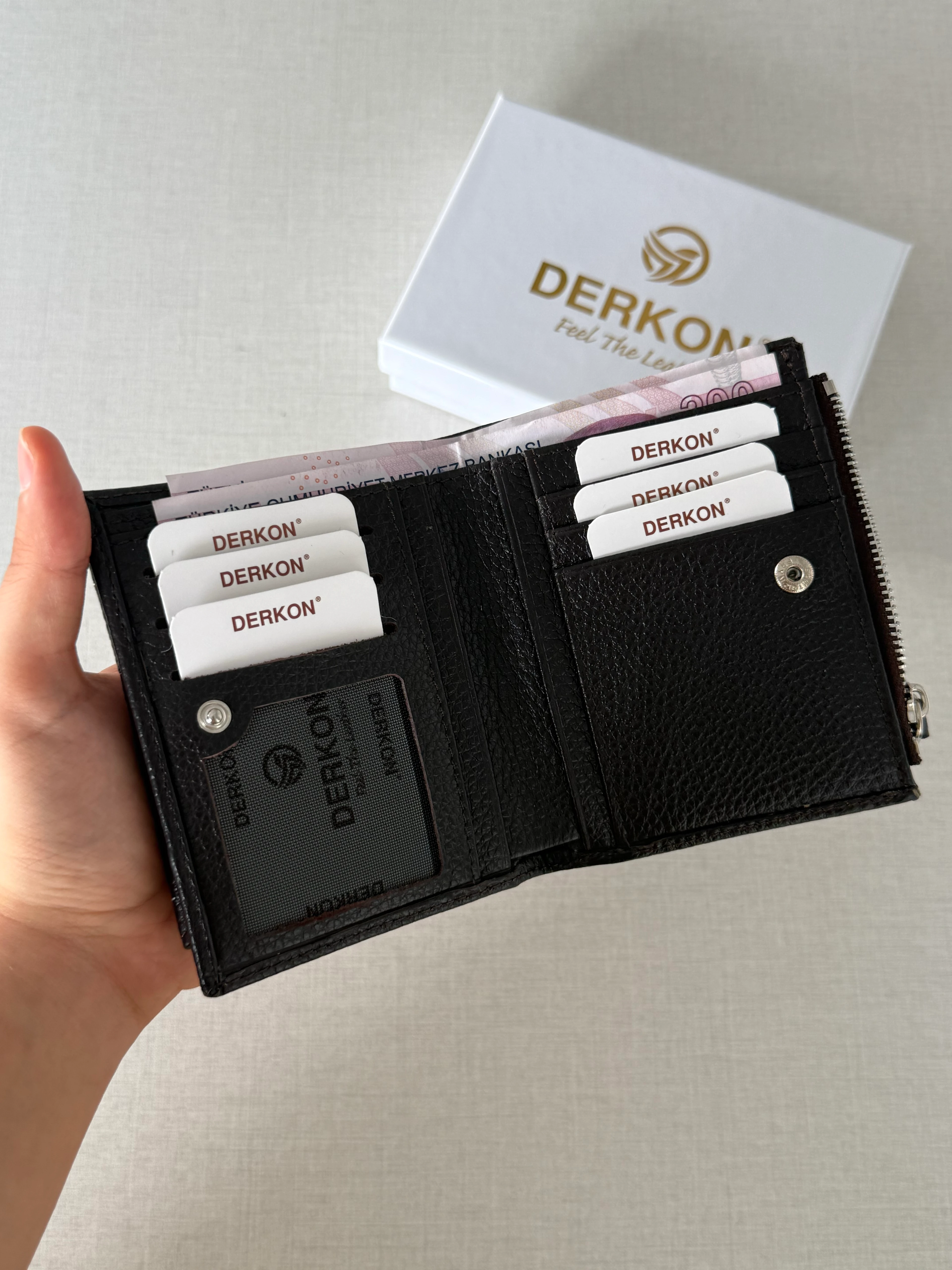 Her Çantaya Sığabilecek Ufak Bol Kartlık Bölmeli Hakiki Deri Bayan Cüzdanı Yuhan Model - KAHVERENGİ