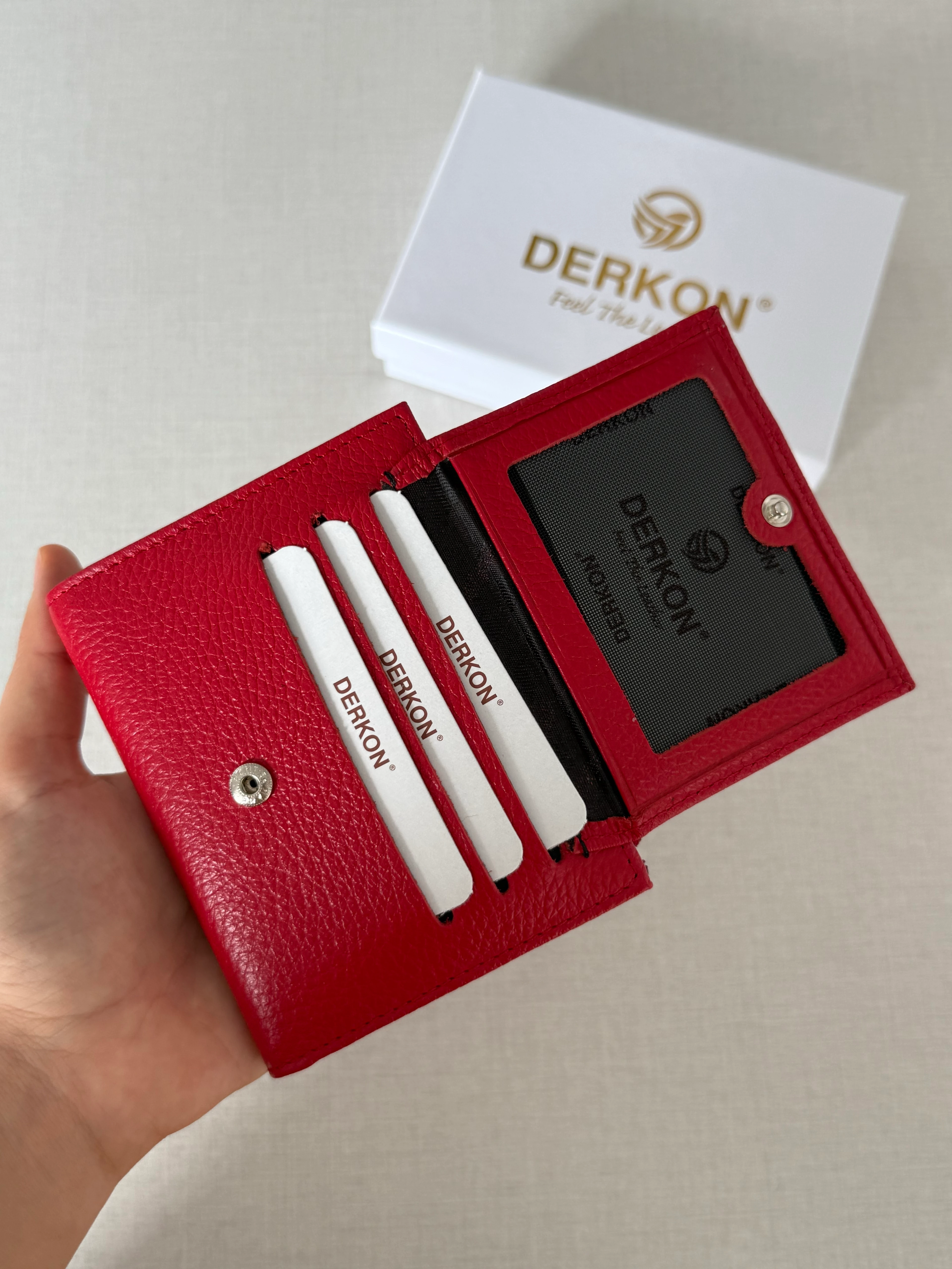 Her Çantaya Sığabilecek Ufak Bol Kartlık Bölmeli Hakiki Deri Bayan Cüzdanı Yuhan Model - KIRMIZI