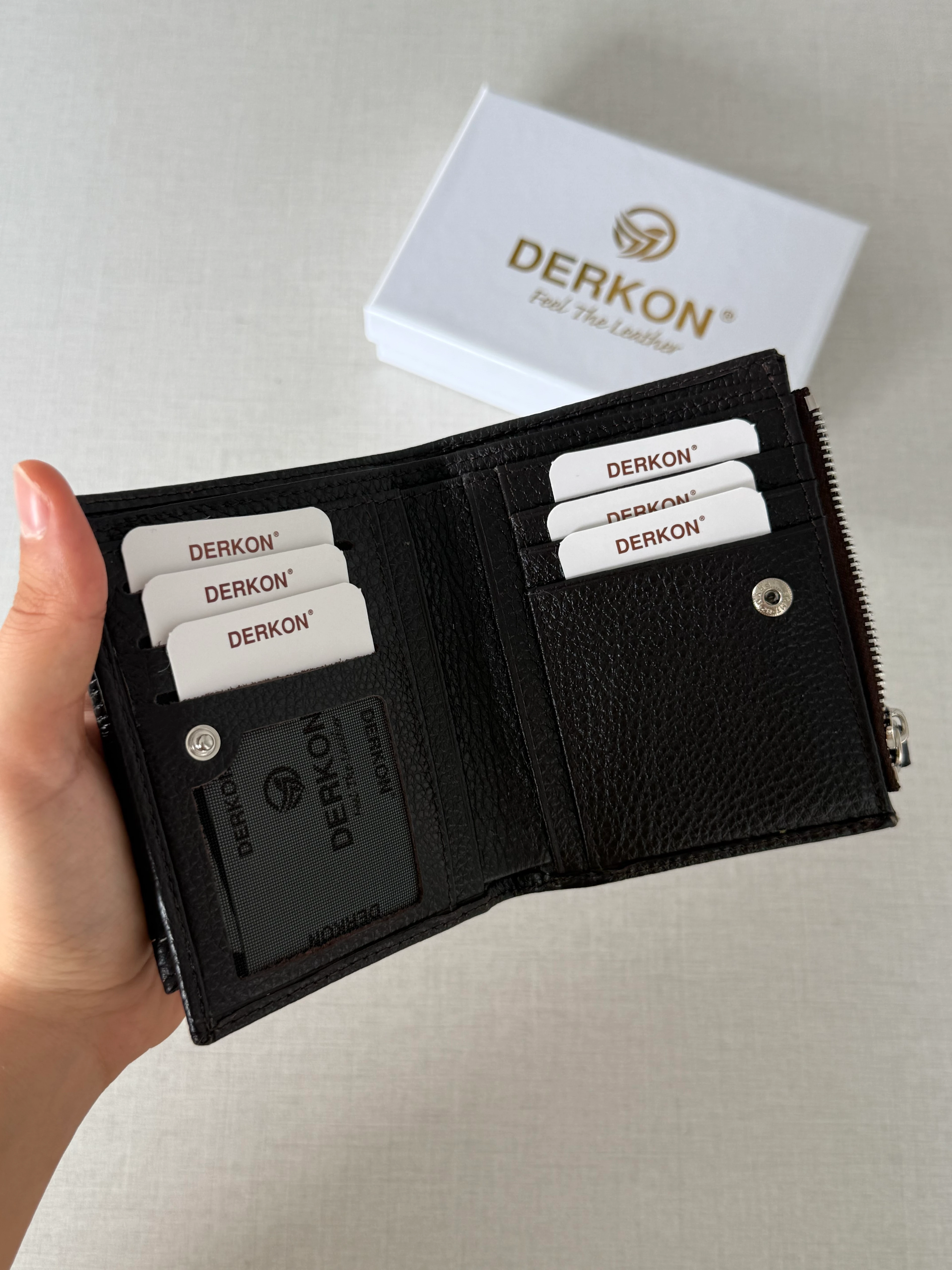 Her Çantaya Sığabilecek Ufak Bol Kartlık Bölmeli Hakiki Deri Bayan Cüzdanı Yuhan Model - KAHVERENGİ