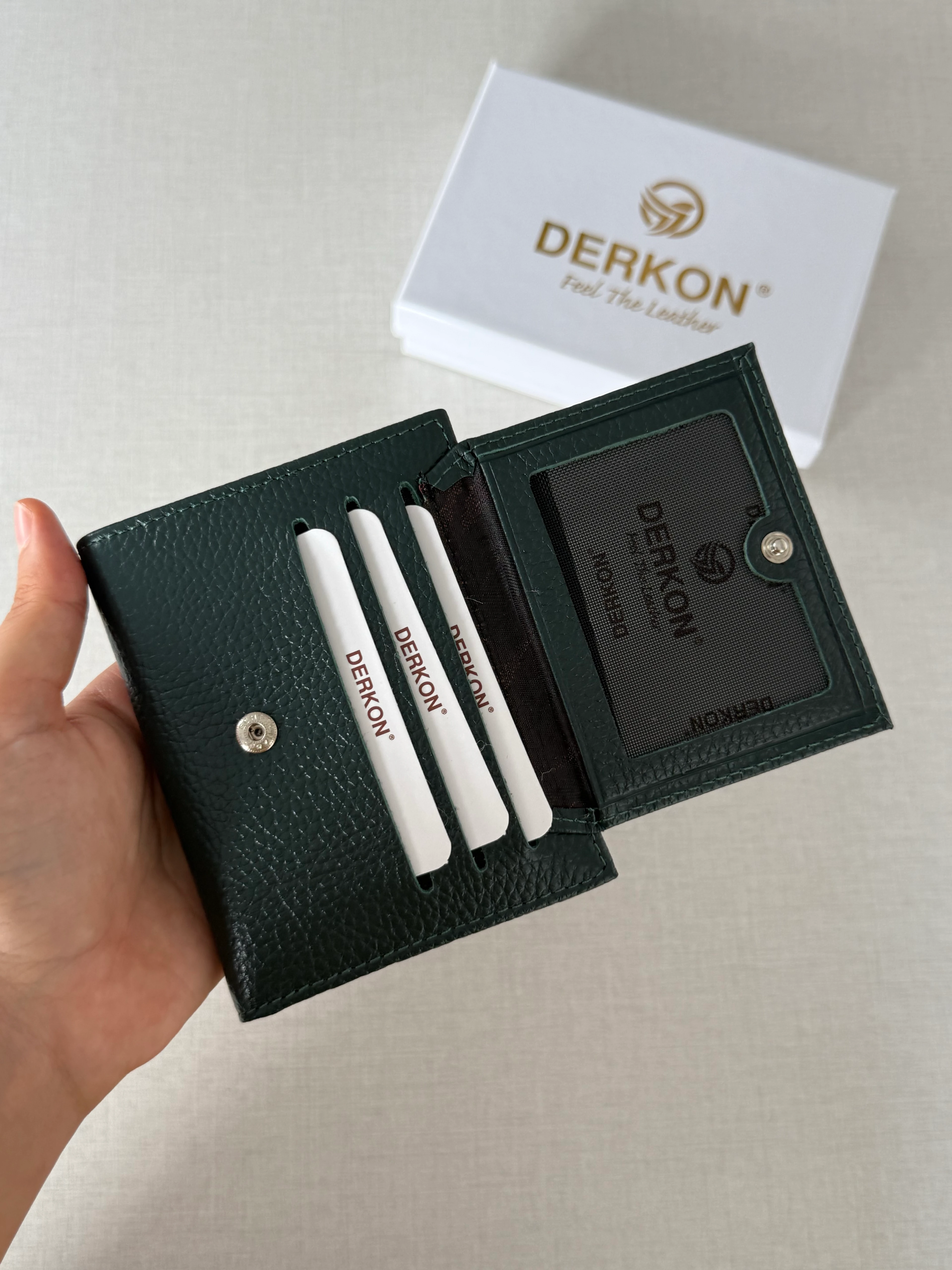 Her Çantaya Sığabilecek Ufak Bol Kartlık Bölmeli Hakiki Deri Bayan Cüzdanı Yuhan Model - YEŞİL