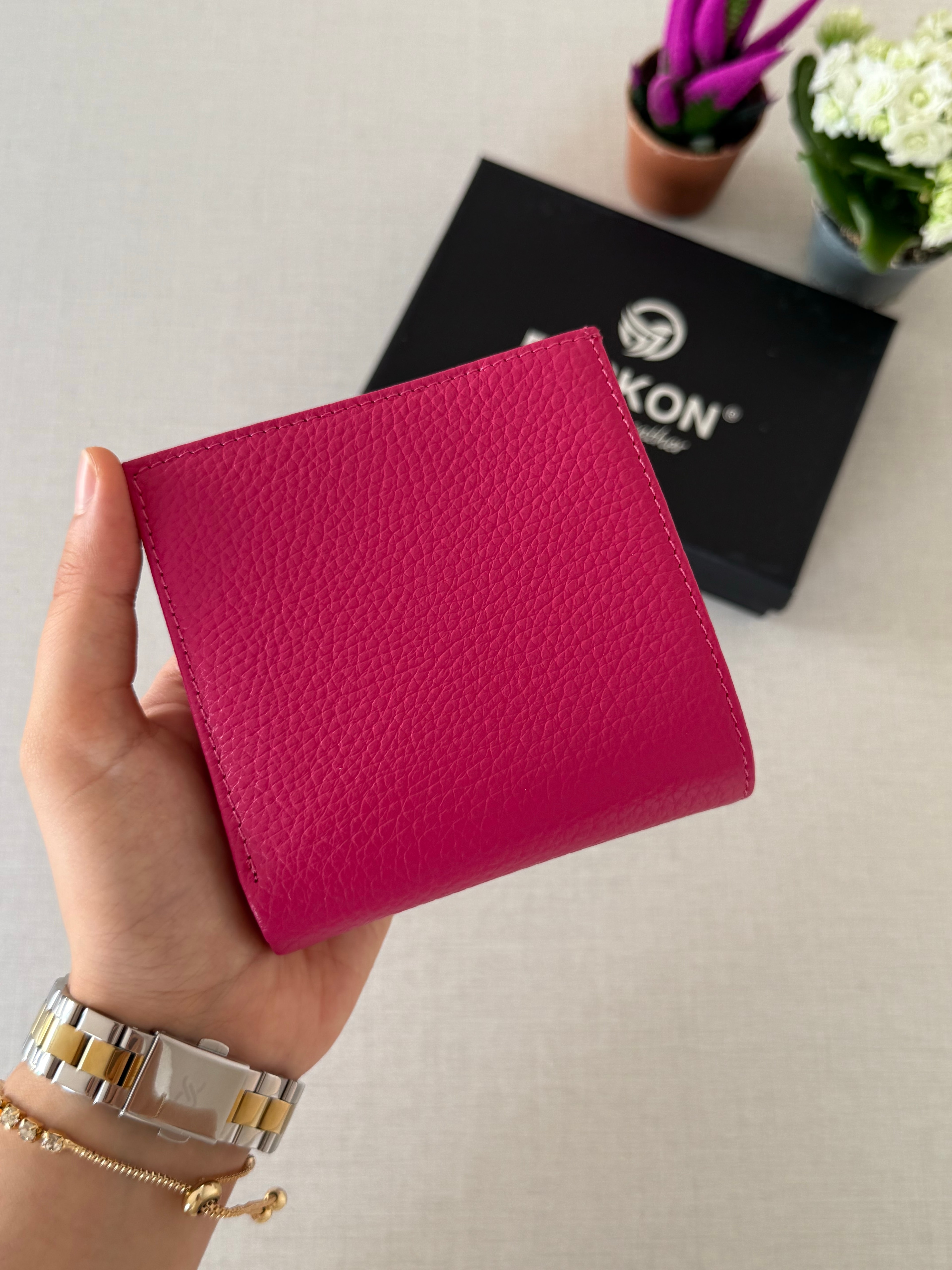 Her Çantaya Sığabilecek Ölçüde Hakiki Deri Juno Model Kadın Cüzdanı - PEMBE