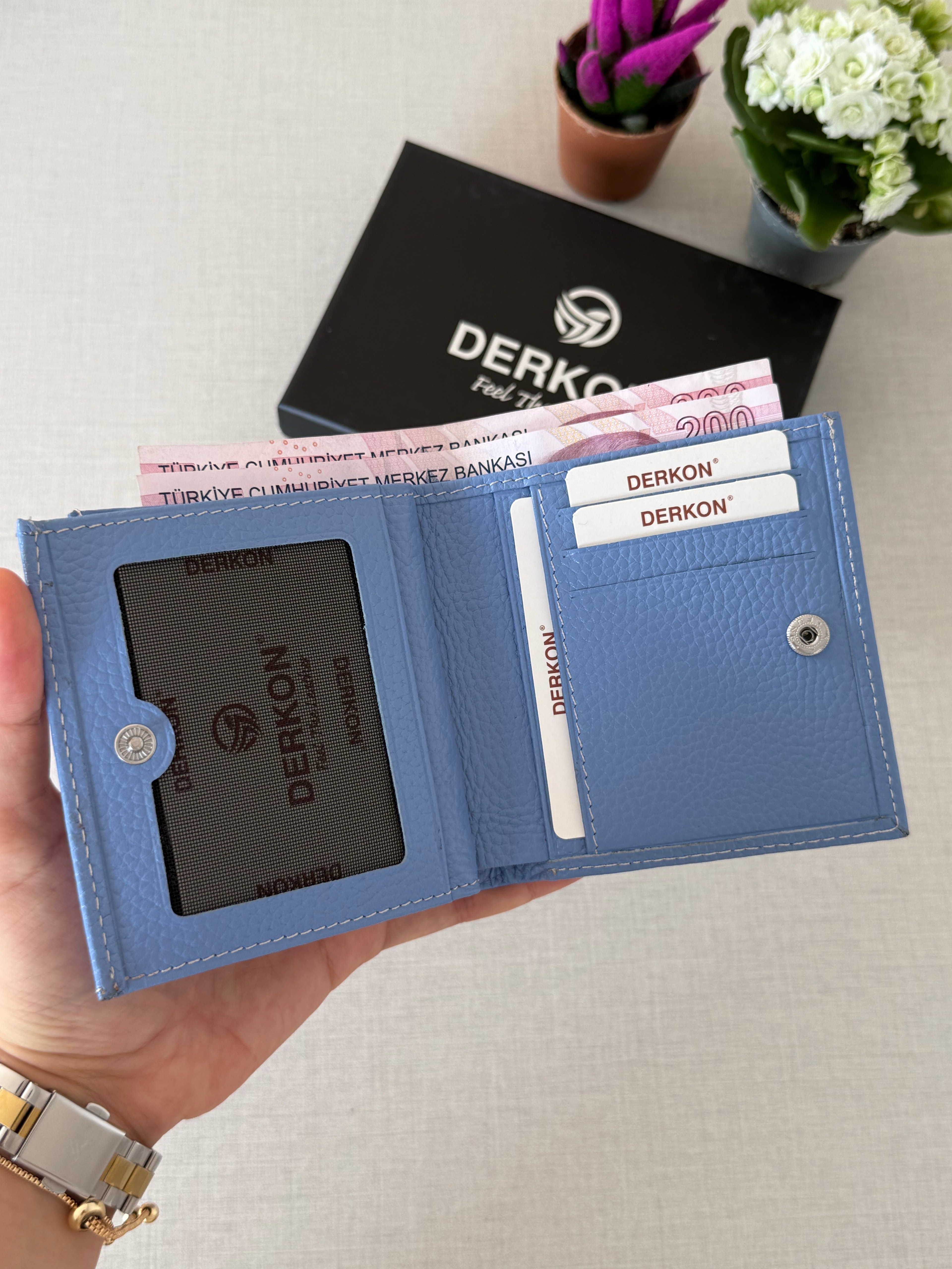 Her Çantaya Sığabilecek Ölçüde Hakiki Deri Juno Model Kadın Cüzdanı - MAVİ