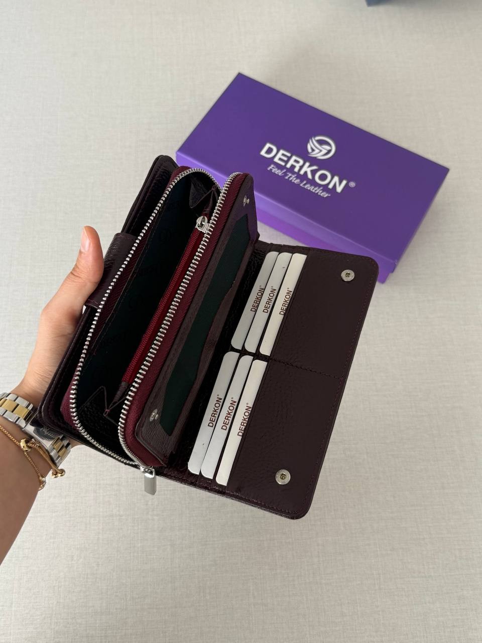 Bol Kartlıklı Hakiki Deri Cerny Model Kadın Cüzdanı - BORDO