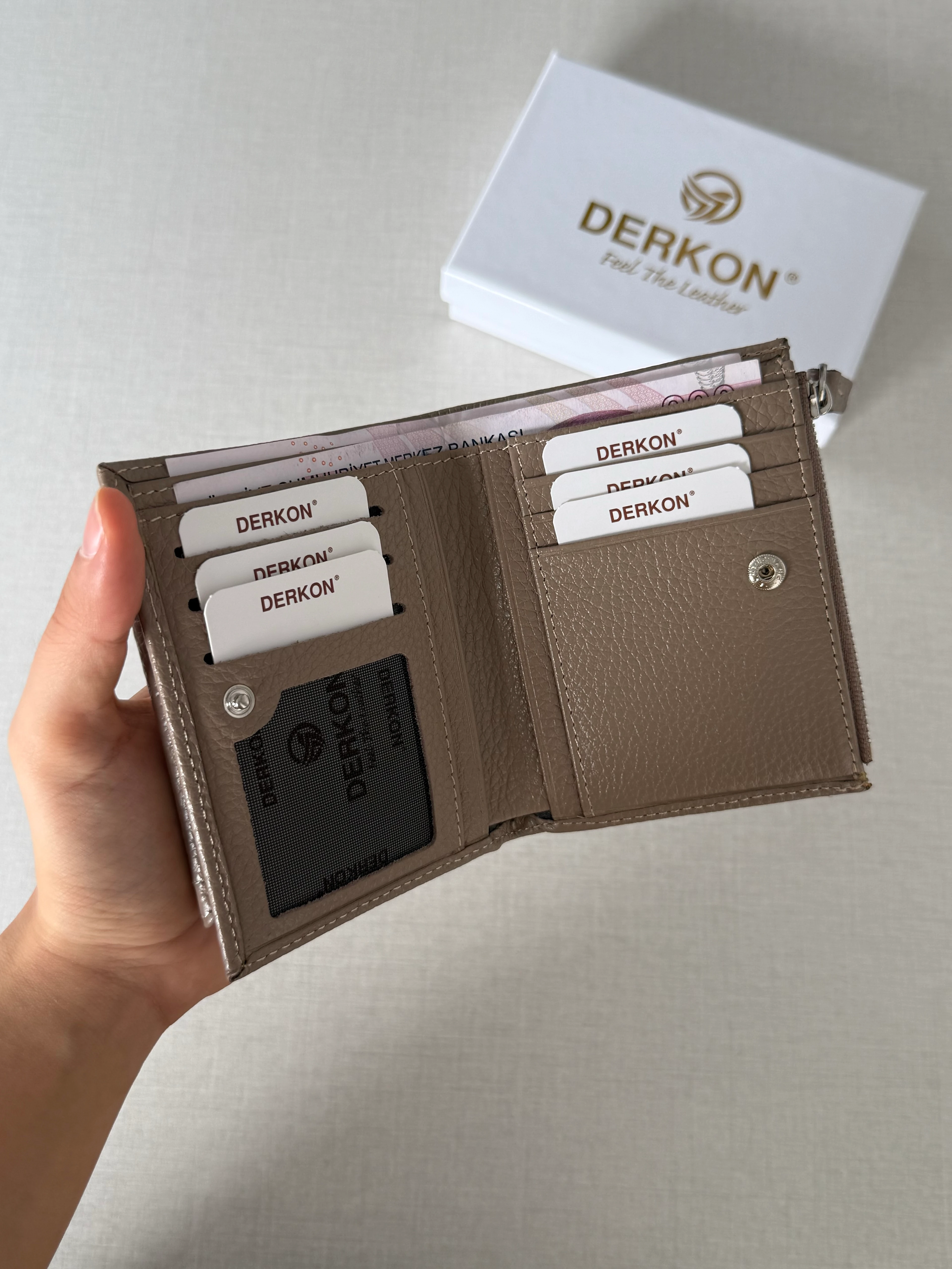 Her Çantaya Sığabilecek Ufak Bol Kartlık Bölmeli Hakiki Deri Bayan Cüzdanı Yuhan Model - VİZON