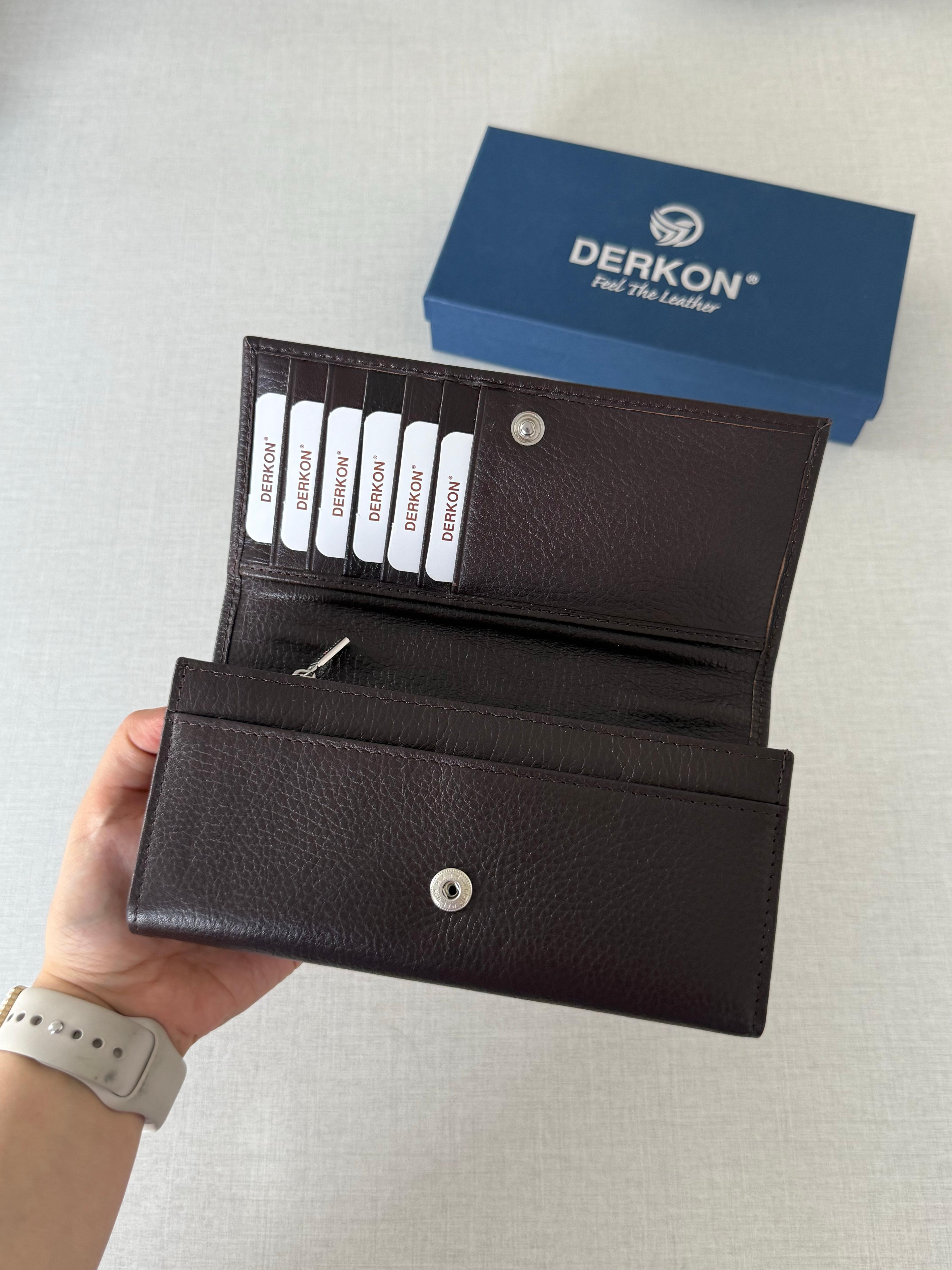 Hakiki Deri Vendy Model Bol Gözlü Kadın Cüzdanı - KAHVERENGİ