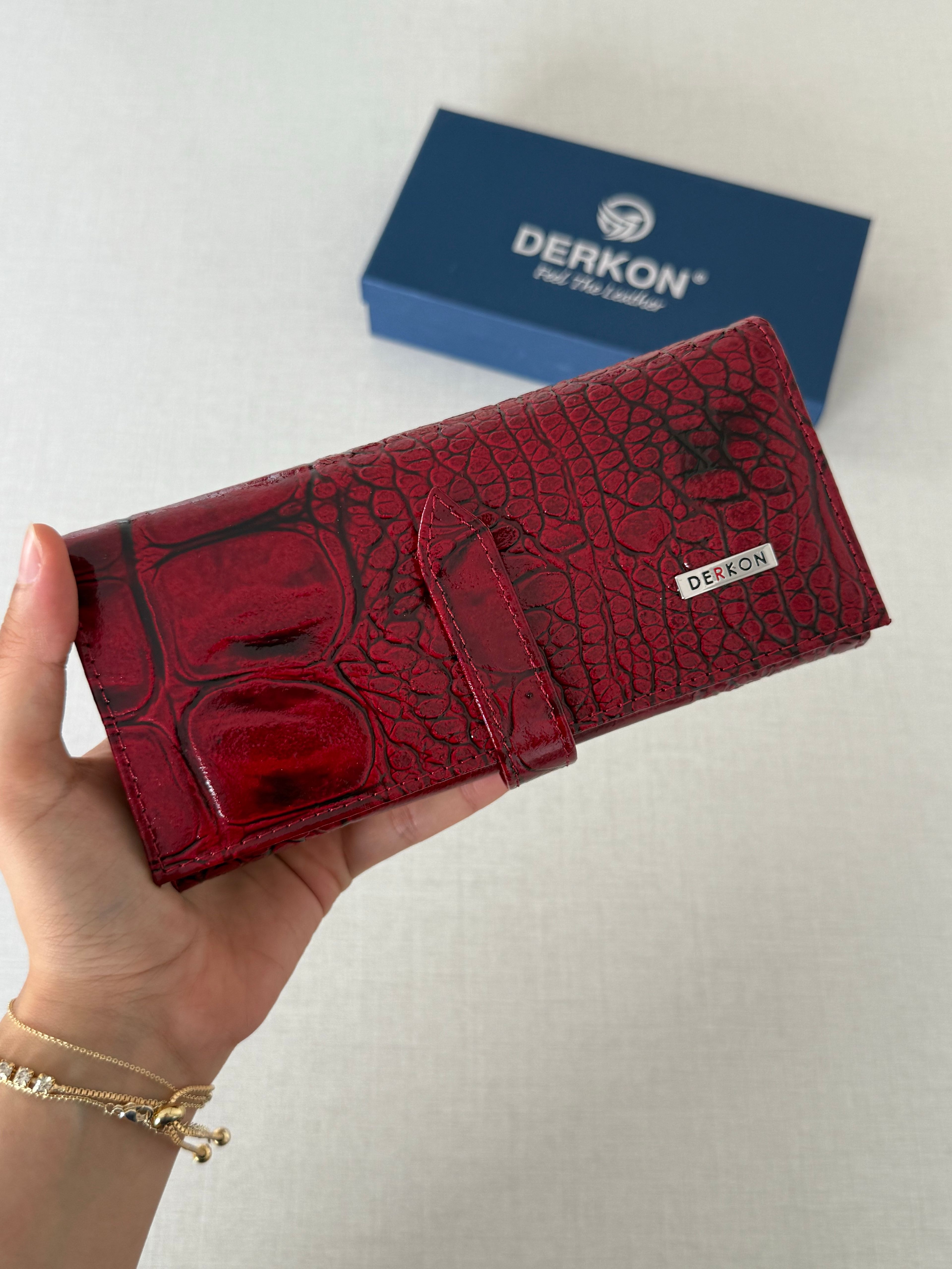 Timsah Desenli Hakiki Deri Kadın Cüzdanı - BORDO