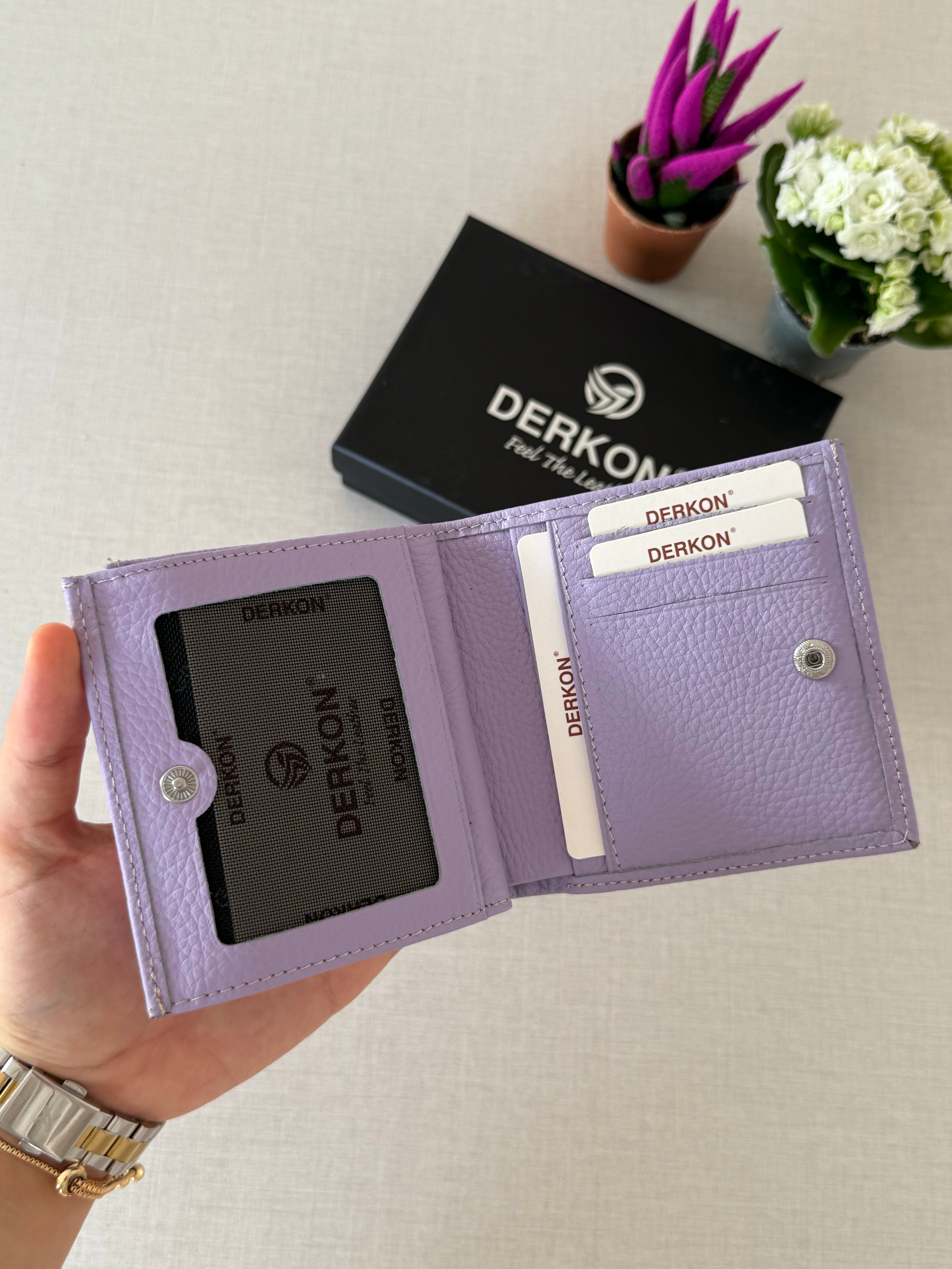 Her Çantaya Sığabilecek Ölçüde Hakiki Deri Juno Model Kadın Cüzdanı - LİLA