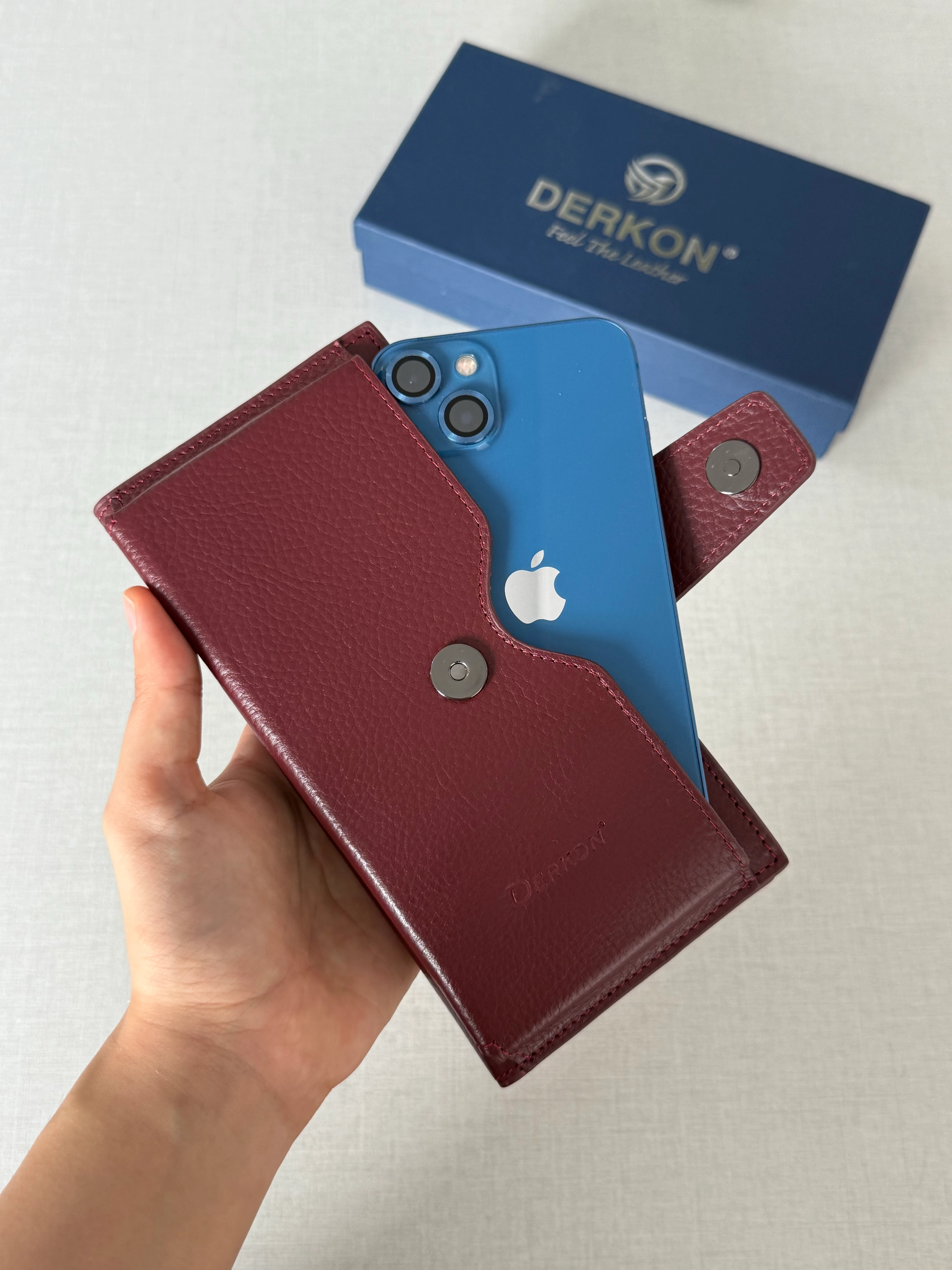 Hakiki Deri Telefon, Kart ve Para Bölmeli Cüzdan Marco Model - BORDO