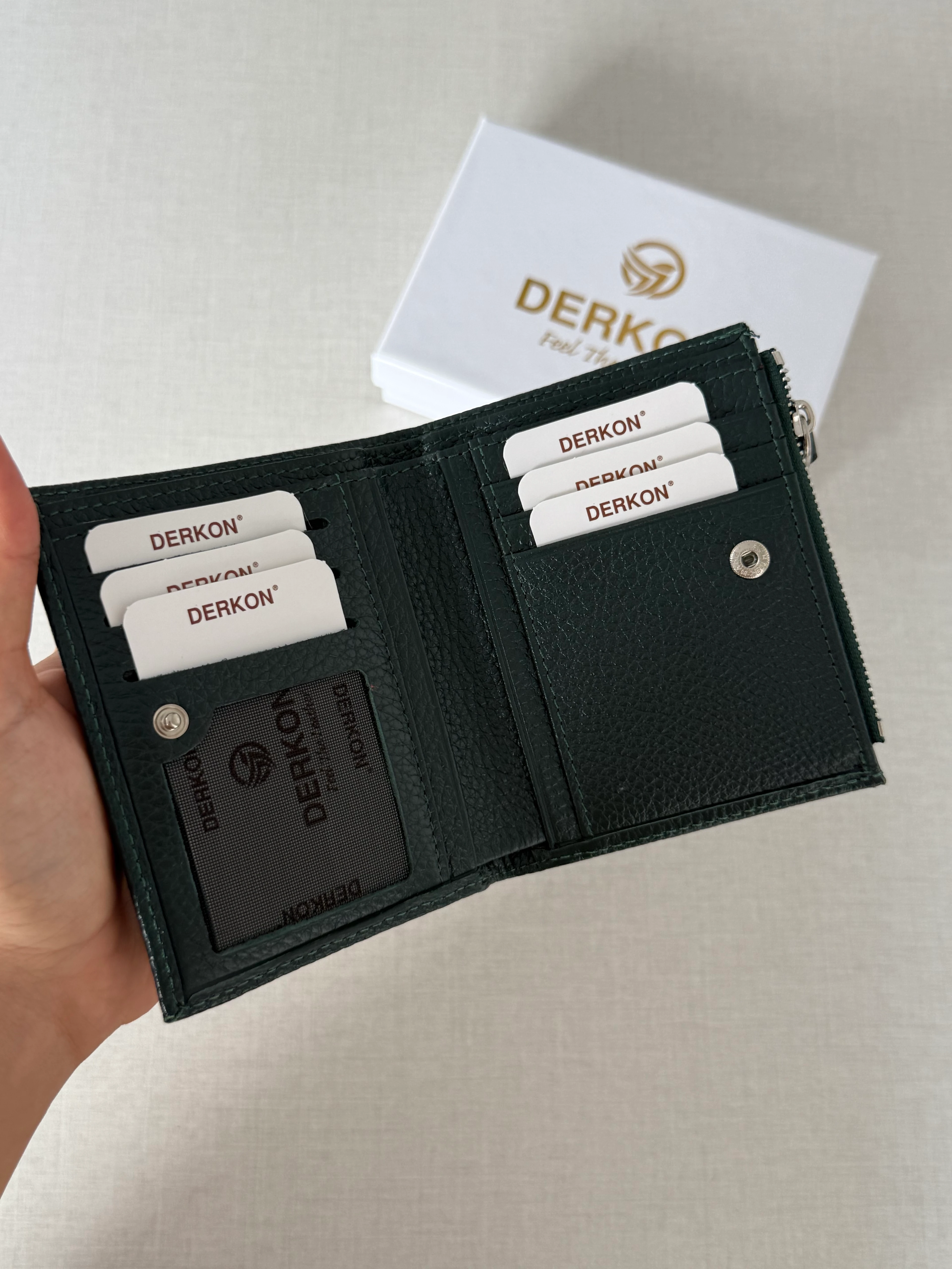 Her Çantaya Sığabilecek Ufak Bol Kartlık Bölmeli Hakiki Deri Bayan Cüzdanı Yuhan Model - YEŞİL