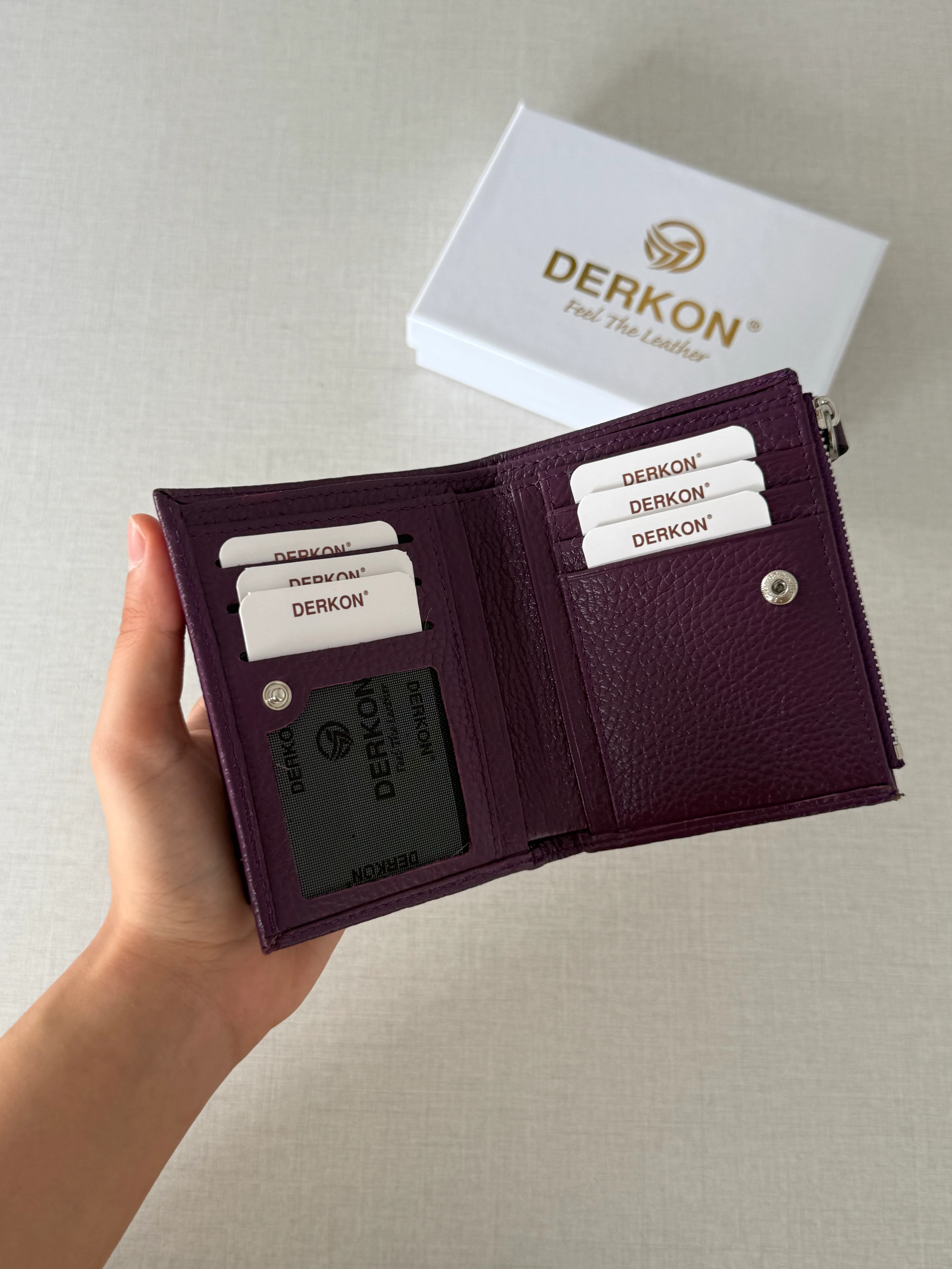 Her Çantaya Sığabilecek Ufak Bol Kartlık Bölmeli Hakiki Deri Bayan Cüzdanı Yuhan Model - MOR