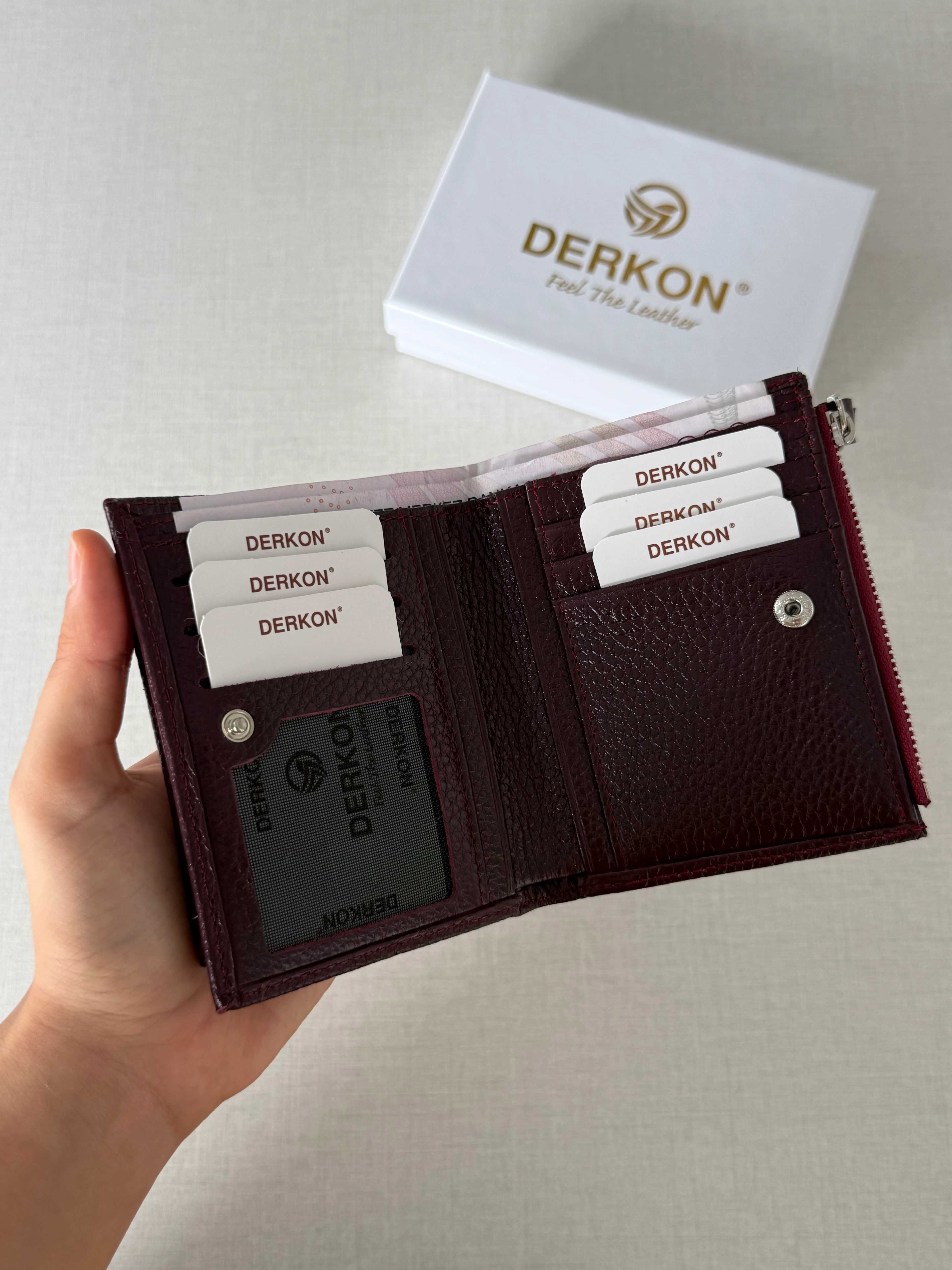 Her Çantaya Sığabilecek Ufak Bol Kartlık Bölmeli Hakiki Deri Bayan Cüzdanı Yuhan Model - BORDO