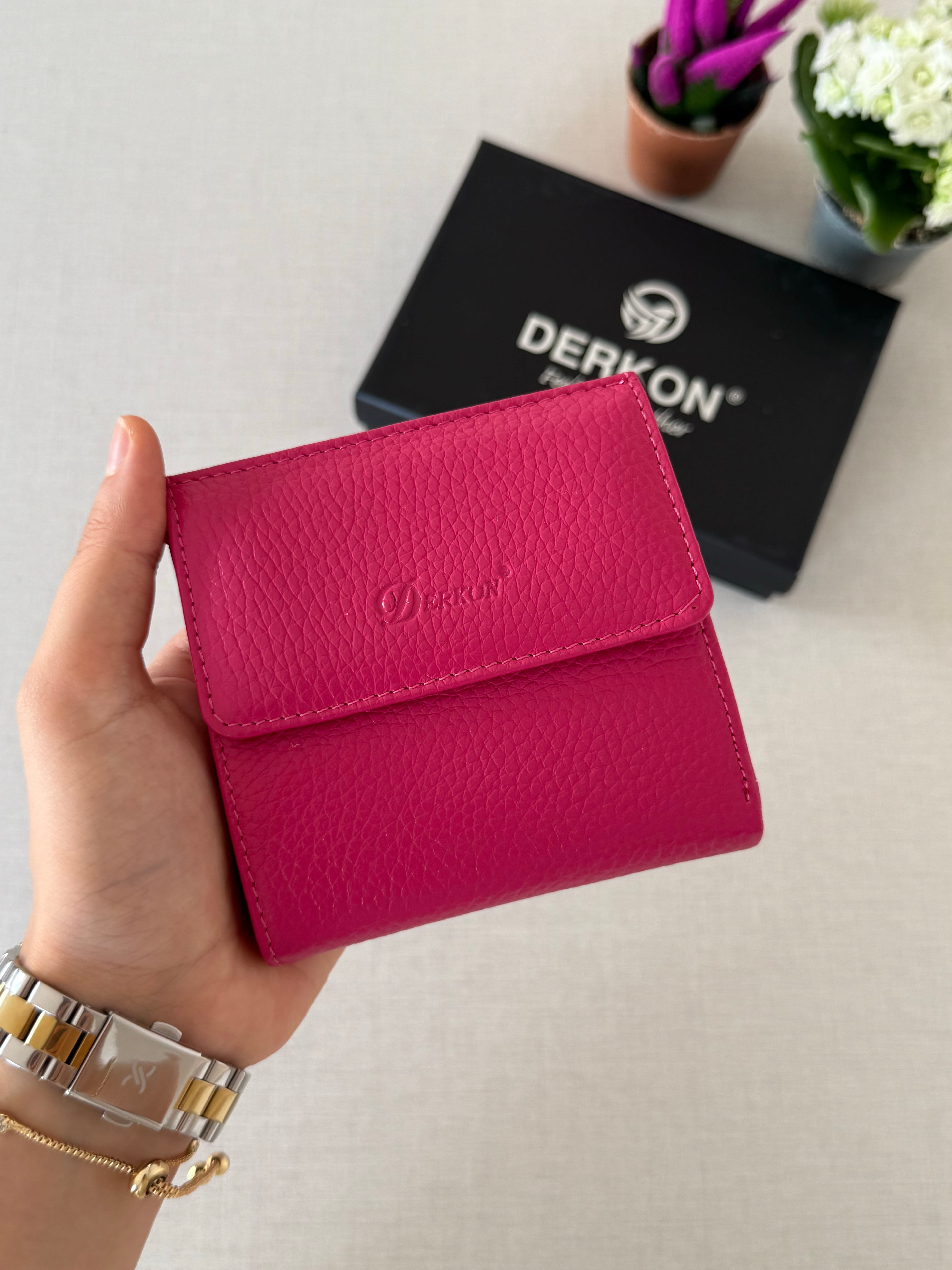 Her Çantaya Sığabilecek Ölçüde Hakiki Deri Juno Model Kadın Cüzdanı - PEMBE