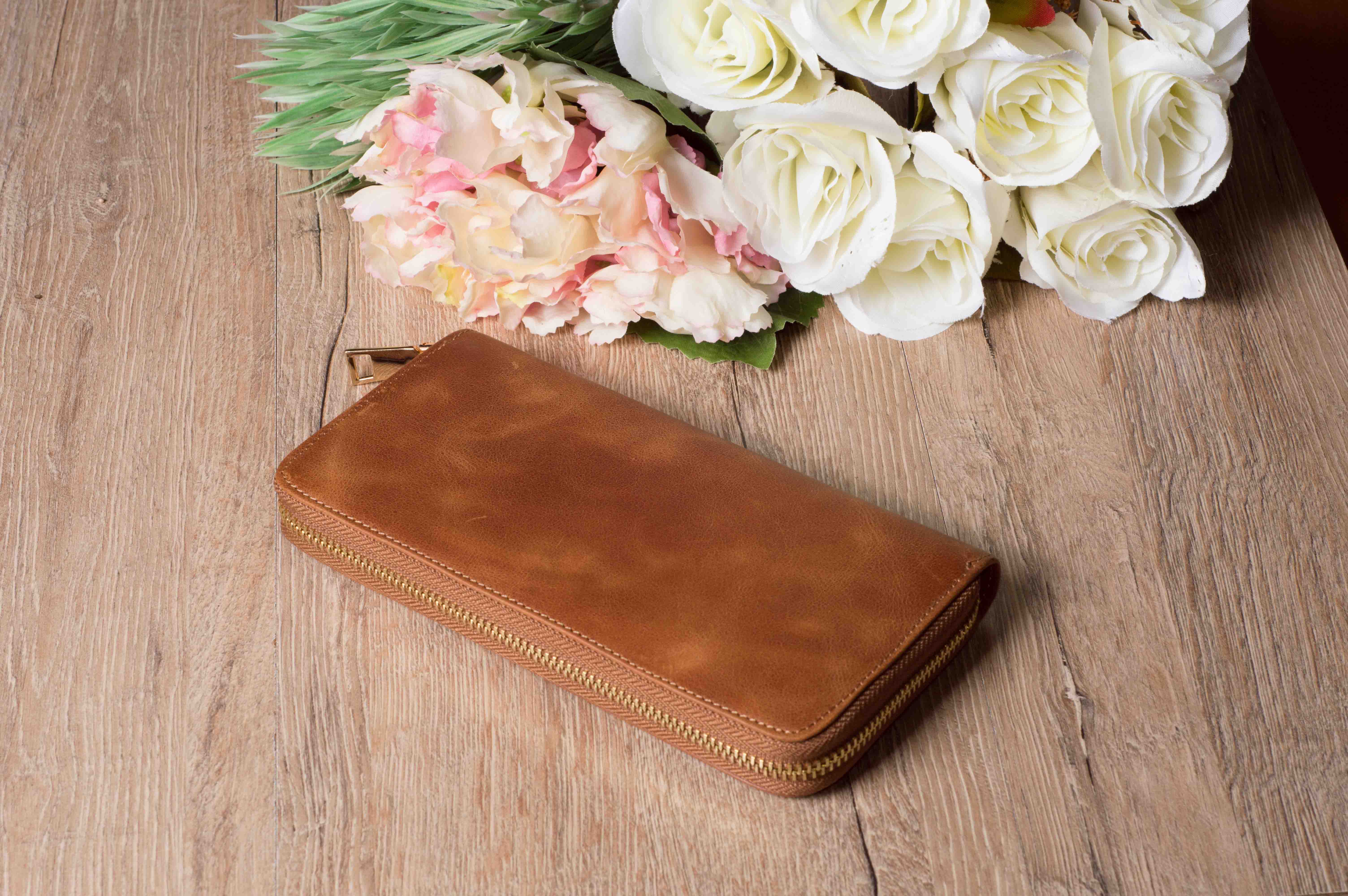 Kişiselleştirilebilir Hakiki Deri Kadın Cüzdanı Rose