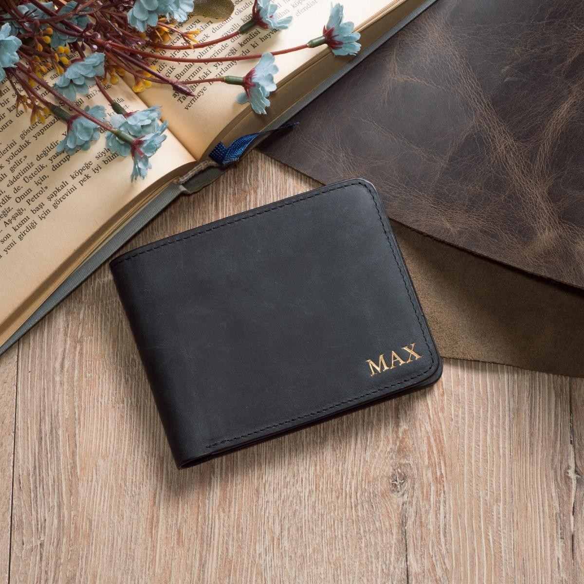 Customizable Genuine Leather Wallet Tons - Black