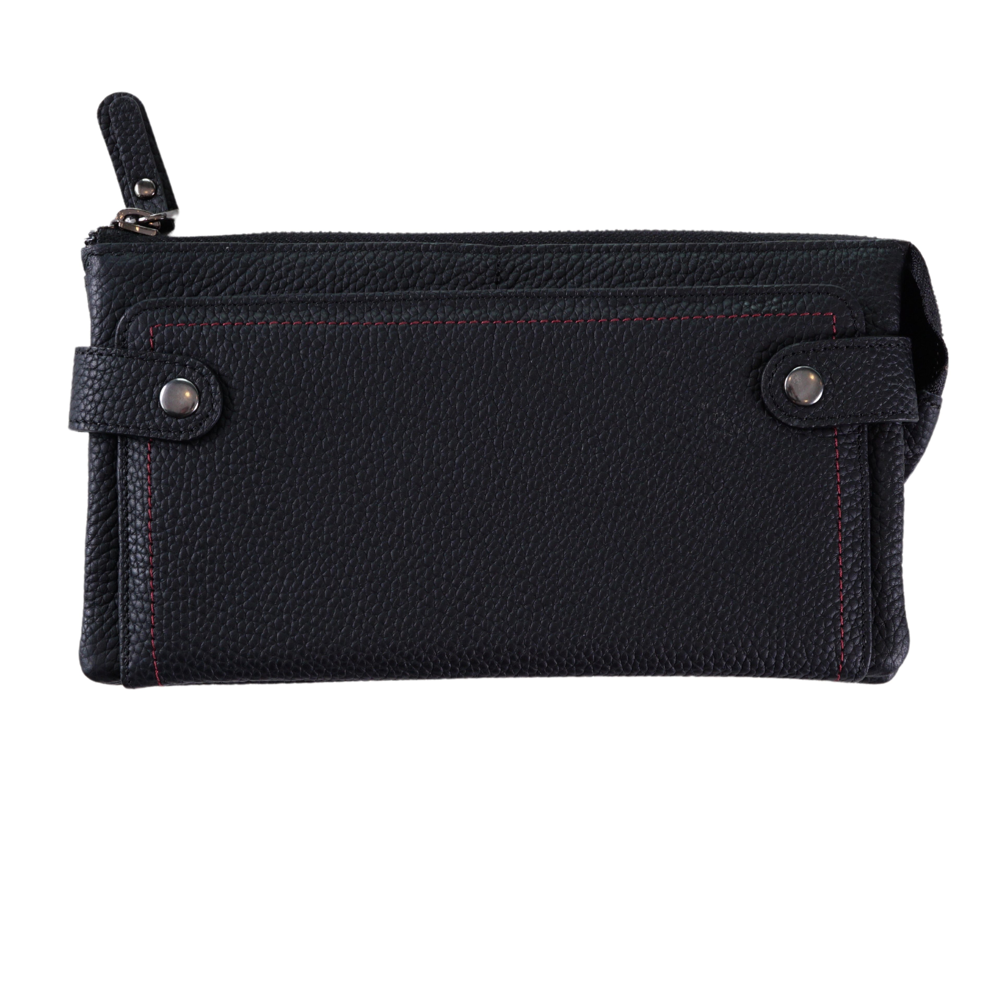 Genuine Leather Phone Compartment Handle Roman Wallet Unisex - FL Black