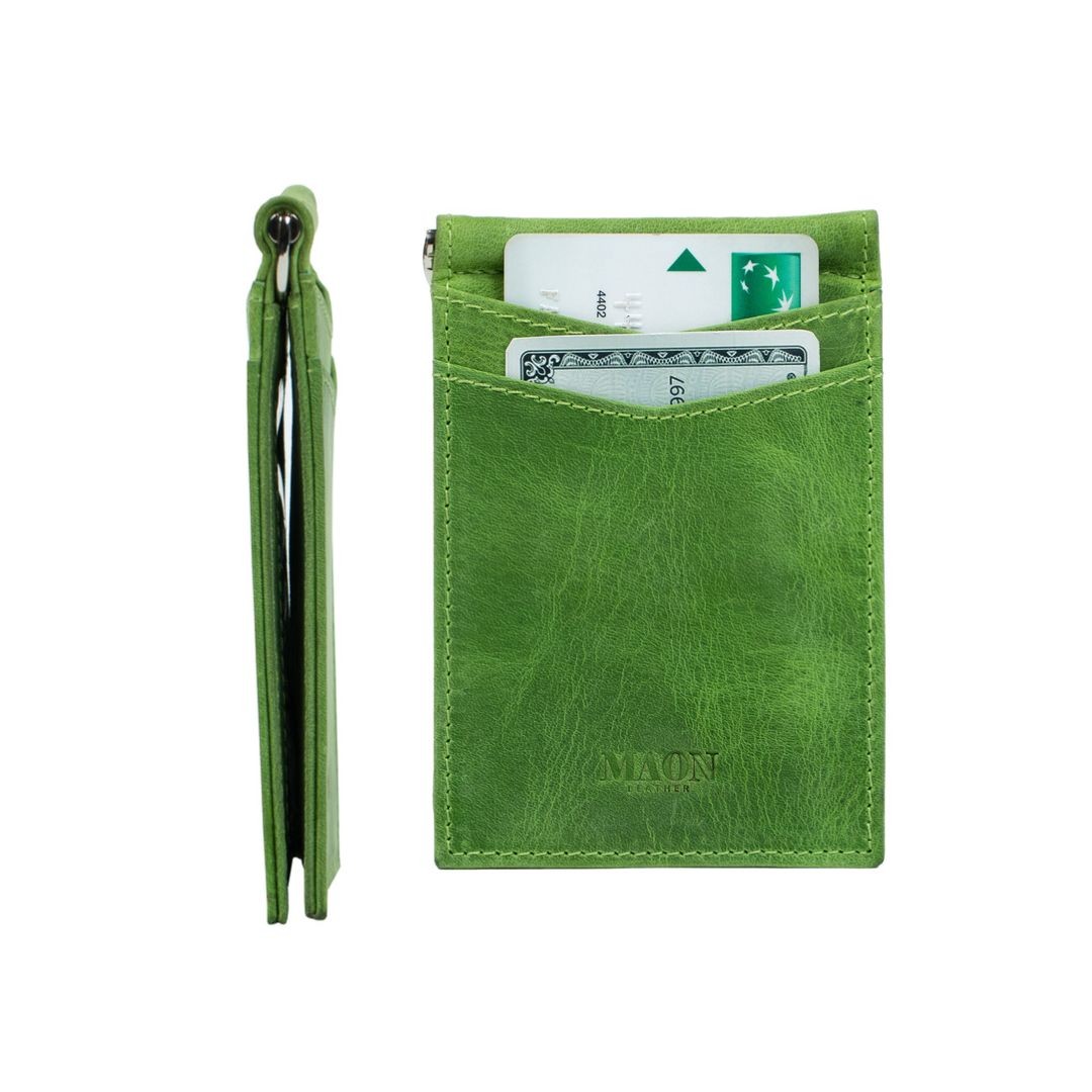 Mens Slim Wallet with Money Clip RFID Blocking Bifold Credit Card Holder for Men with Gift Box - Green