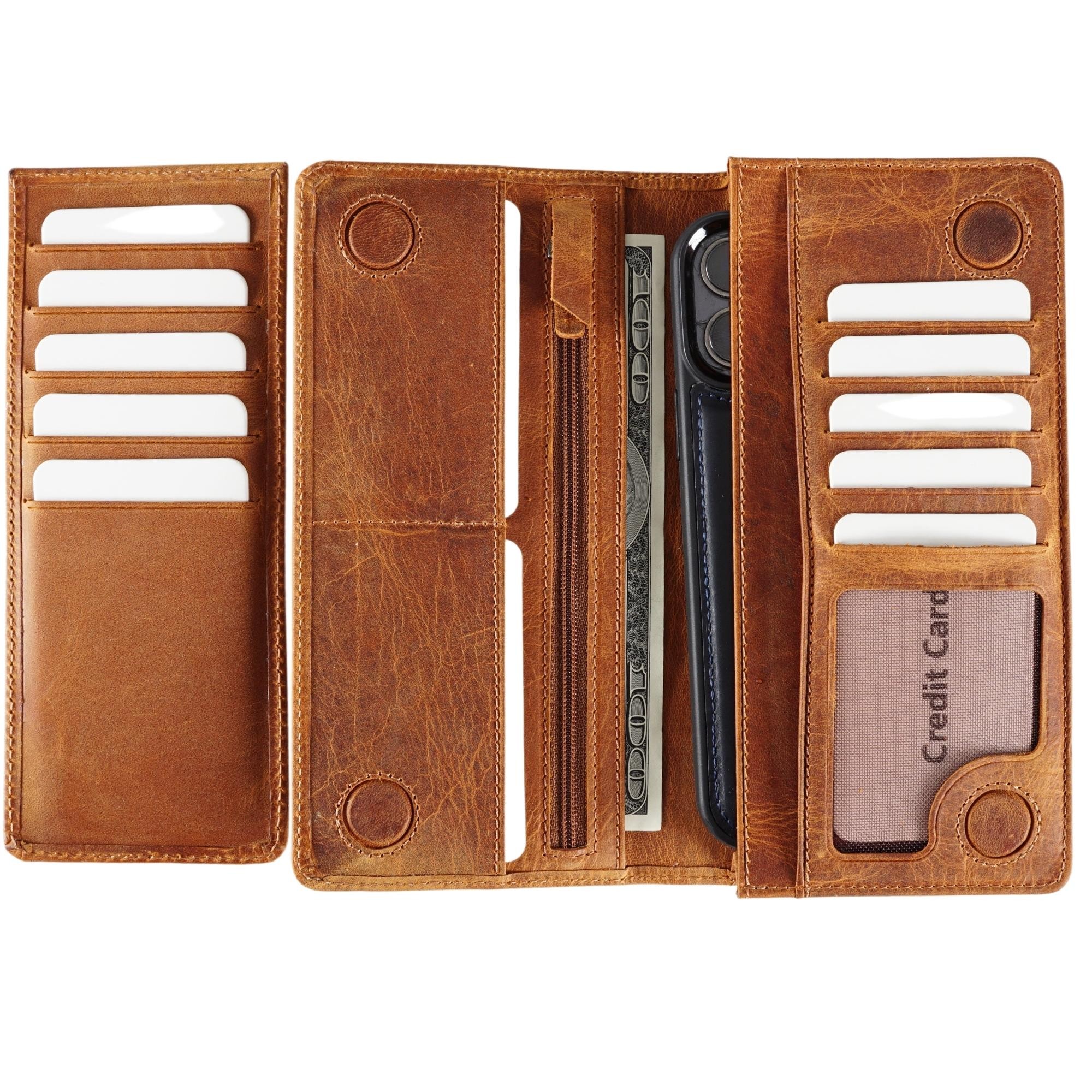 Genuine Leather Wallet with Phone - Tan