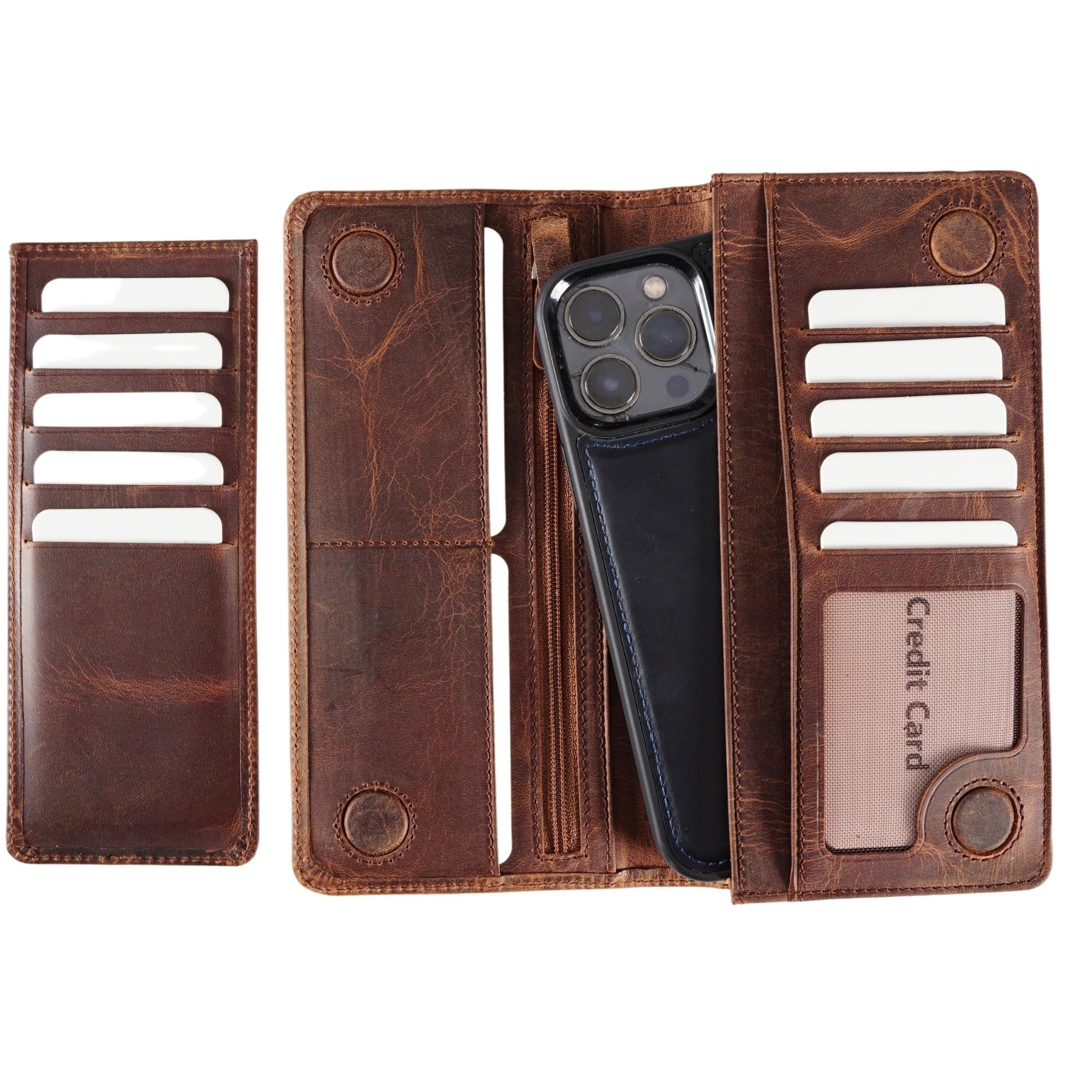 Genuine Leather Wallet with Phone - Brown