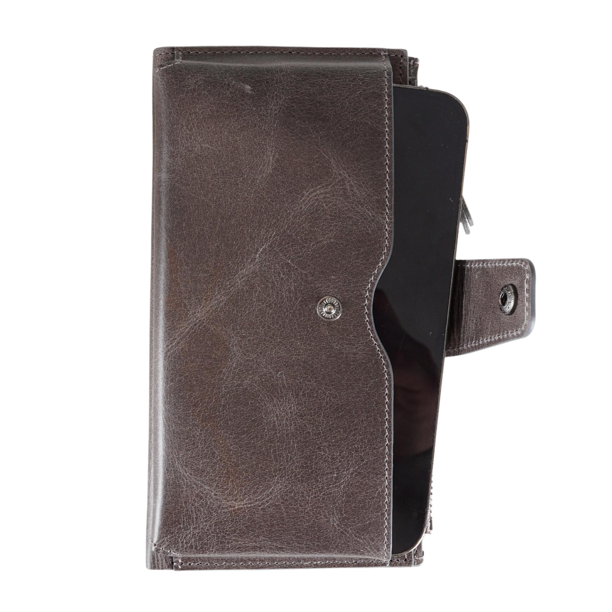 Genuine Leather Wallet with Phone - Gray