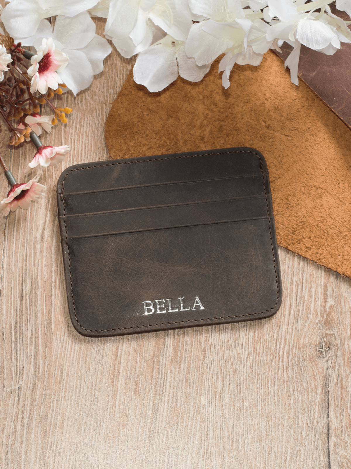 Customizable Genuine Leather Card Holder Enna - Dark Brown