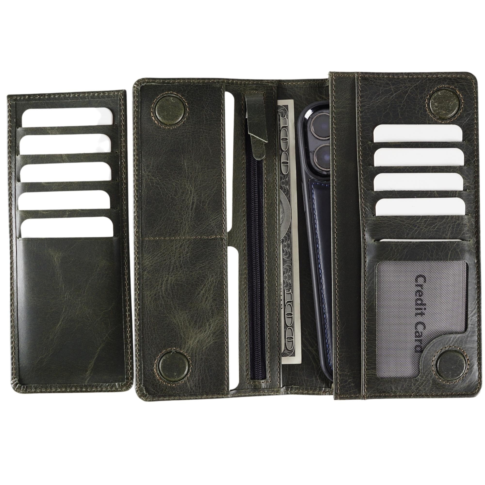 Genuine Leather Wallet with Phone - Green