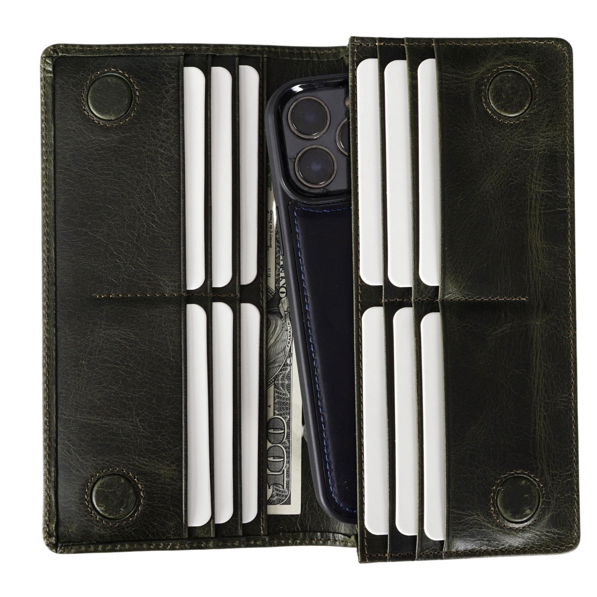 Genuine Leather Wallet with Phone Compartment Ephesus - Green