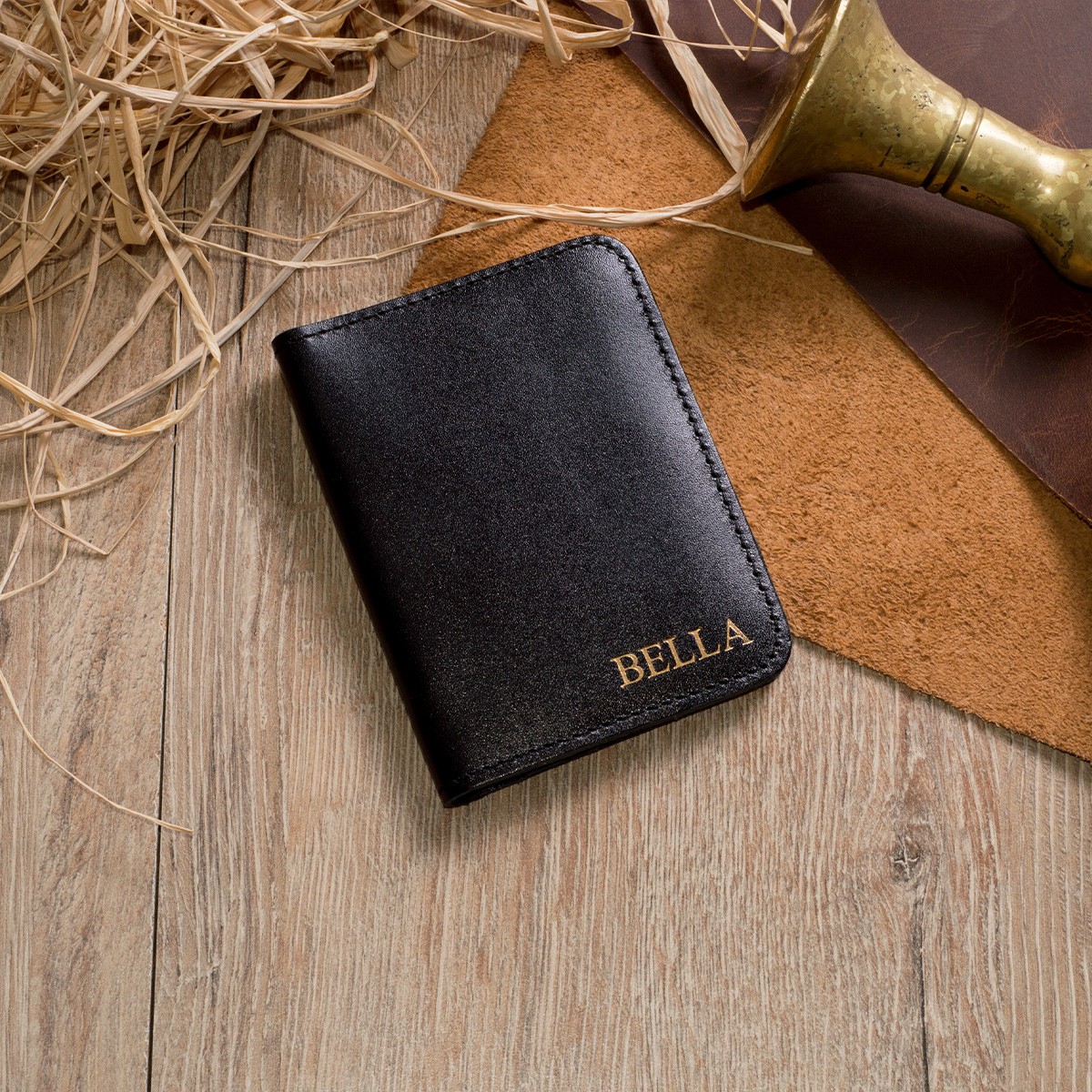 Customizable Genuine Leather Card Holder Sandy - Black