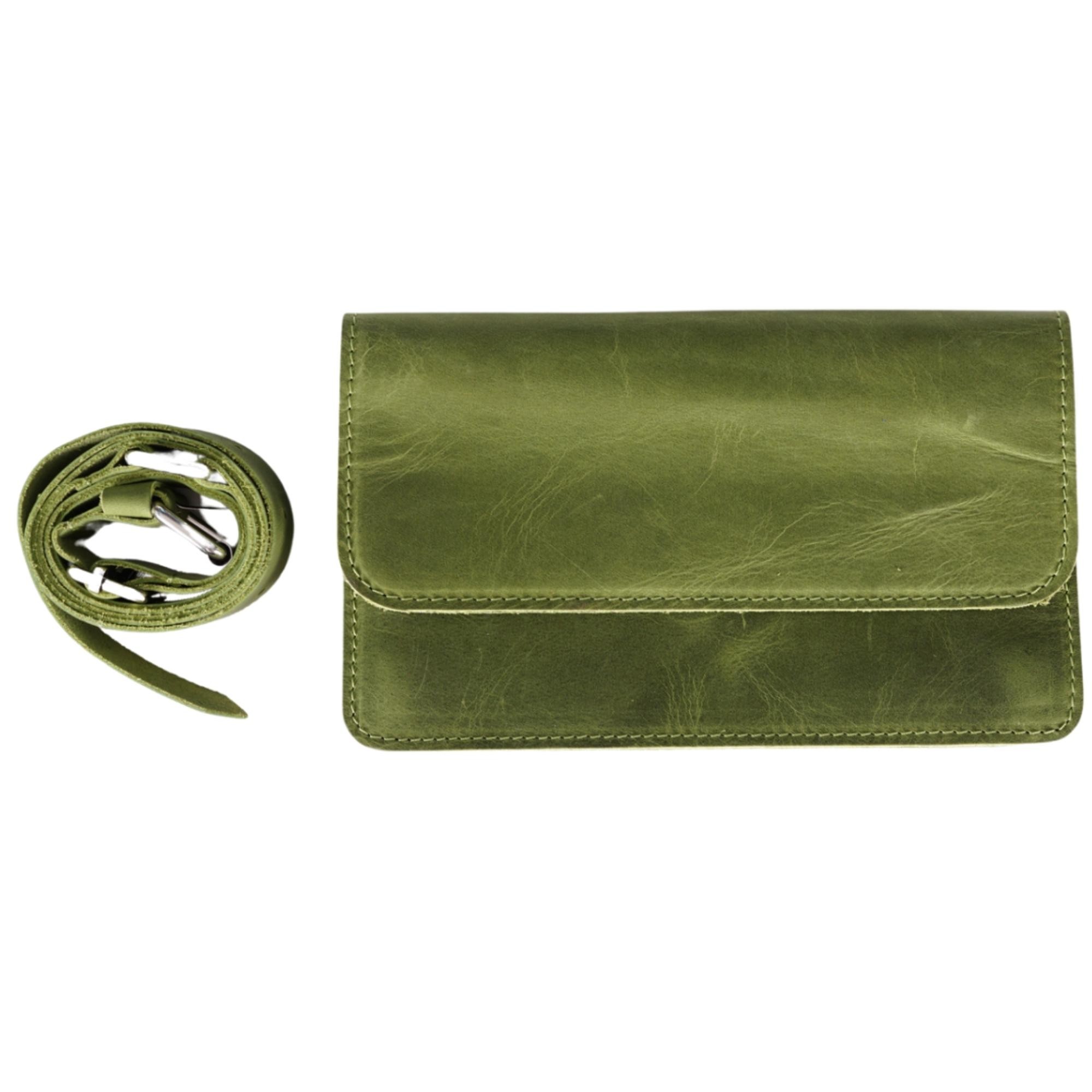 Customizable Adjustable Women's Shoulder and Waist Bag Sepia - Green