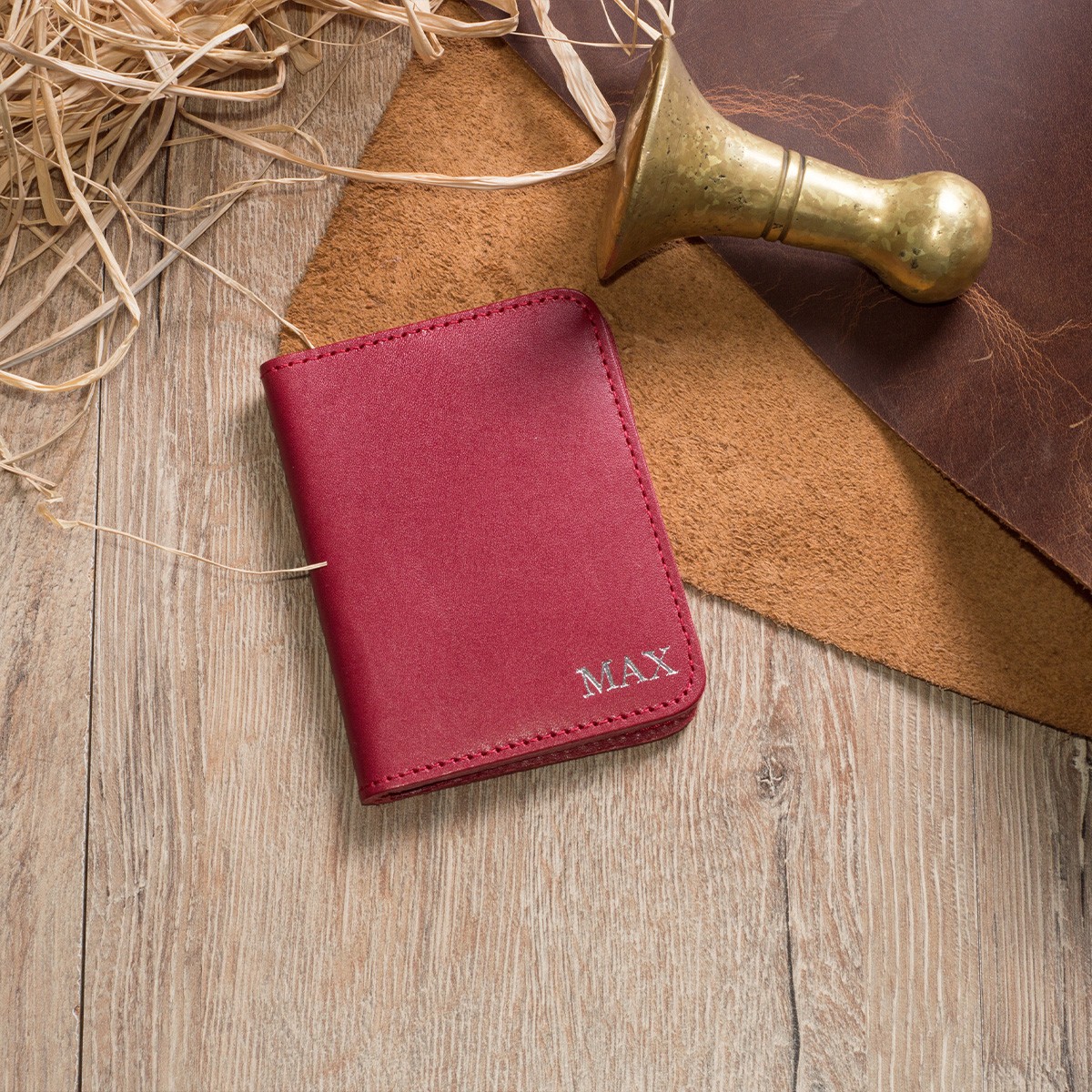 Customizable Genuine Leather Card Holder Sandy - Red