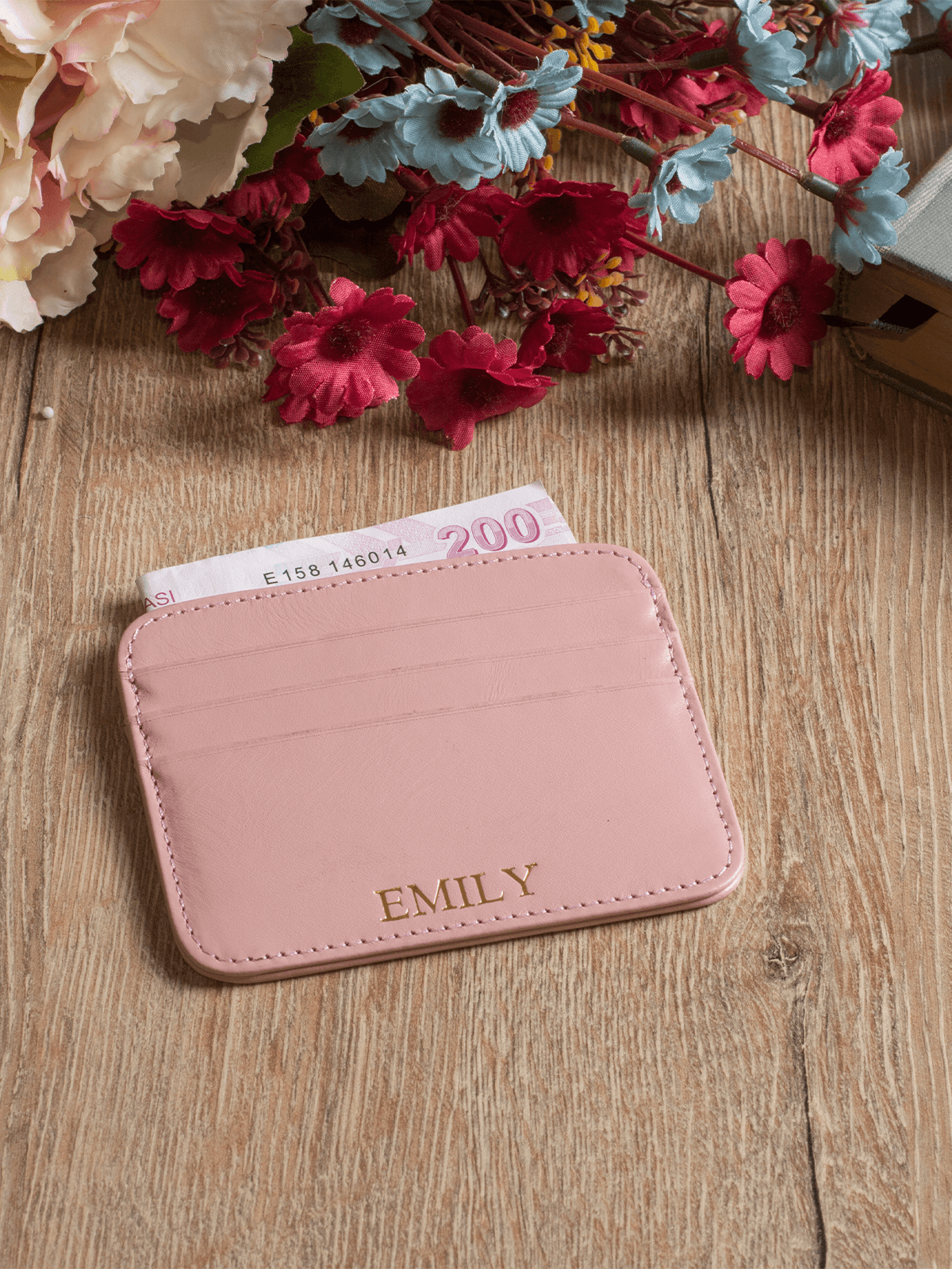 Customizable Genuine Leather Card Holder Enna - Pink