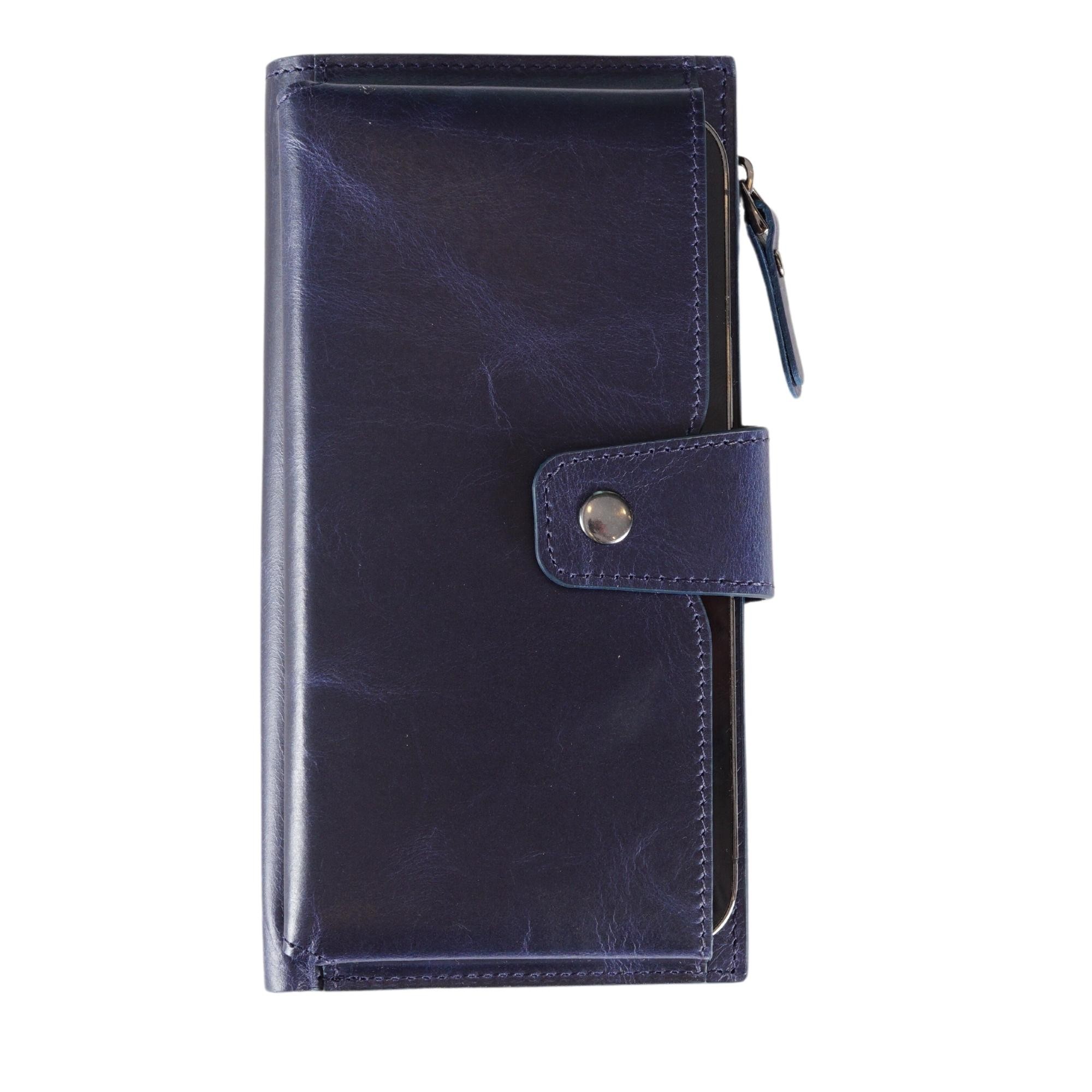 Genuine Leather Wallet with Phone - Navy Blue