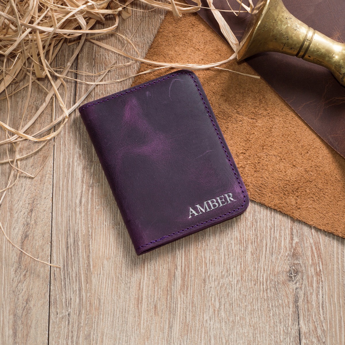 Customizable Genuine Leather Card Holder Sandy - Purple