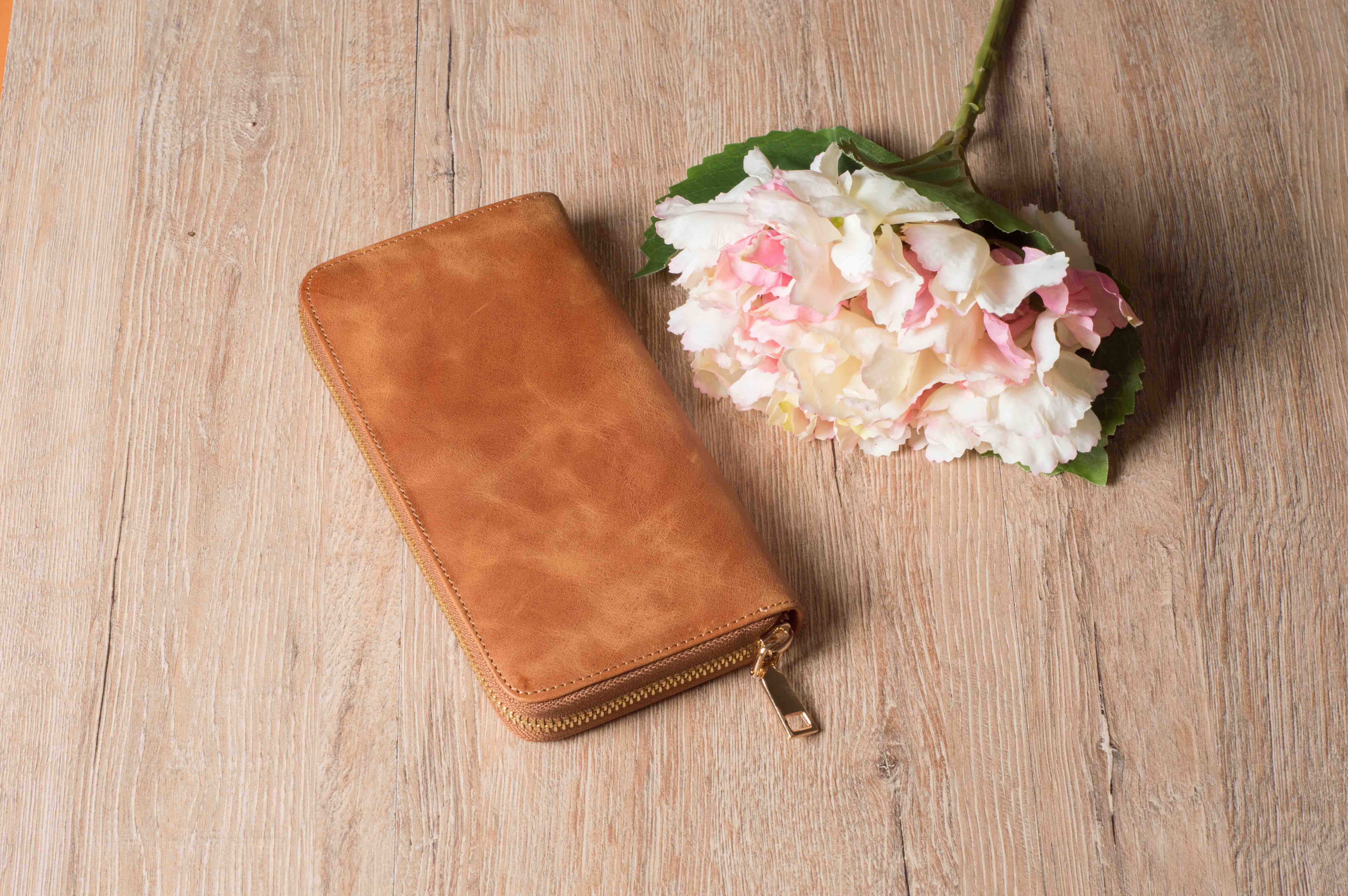 Kişiselleştirilebilir Hakiki Deri Kadın Cüzdanı Rose