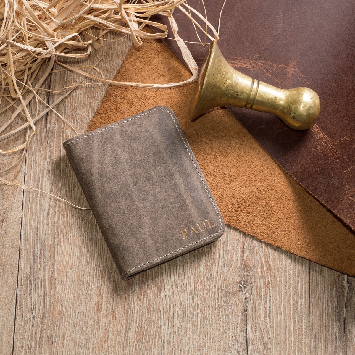 Customizable Genuine Leather Card Holder Sandy - Beige