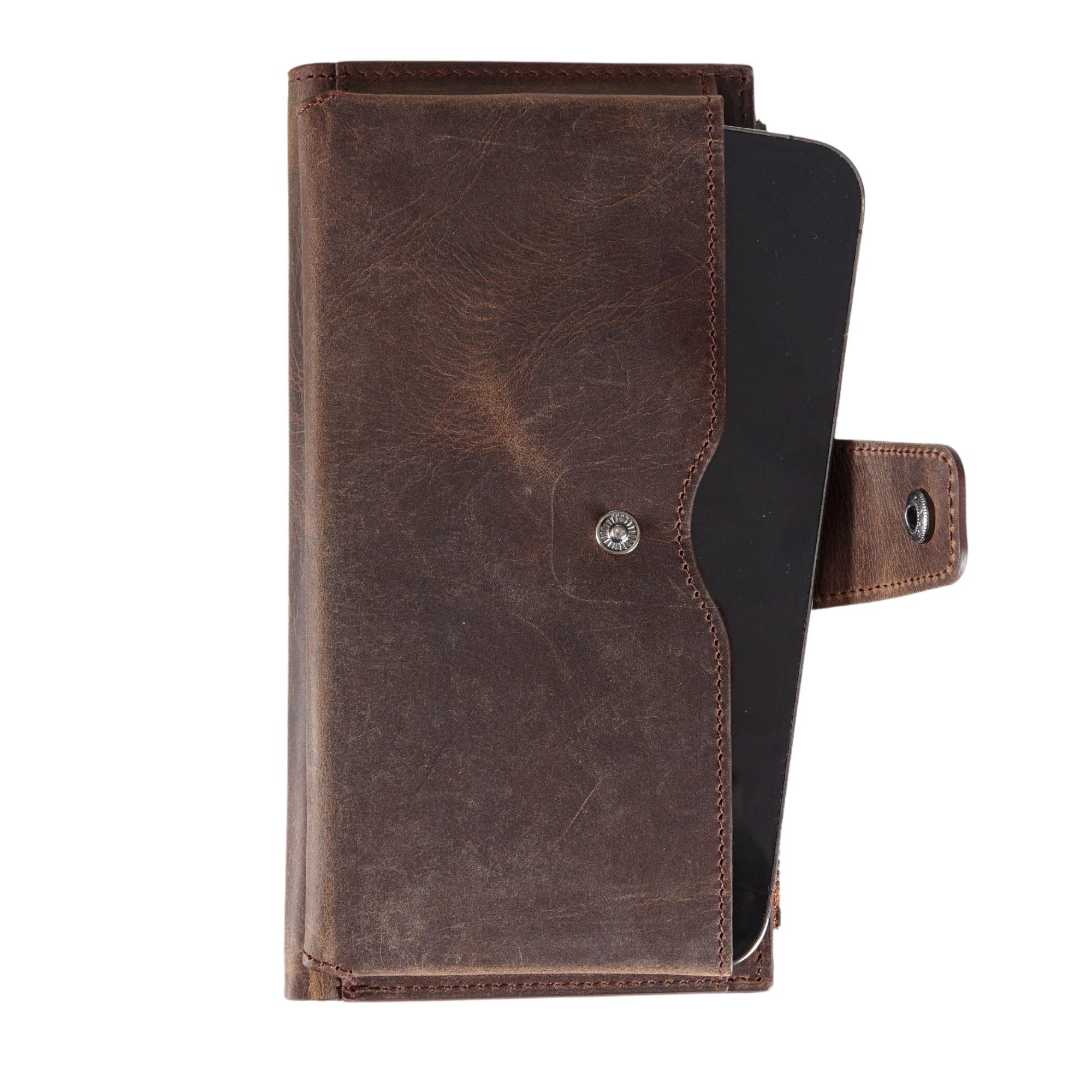 Genuine Leather Wallet with Phone - Dark Brown