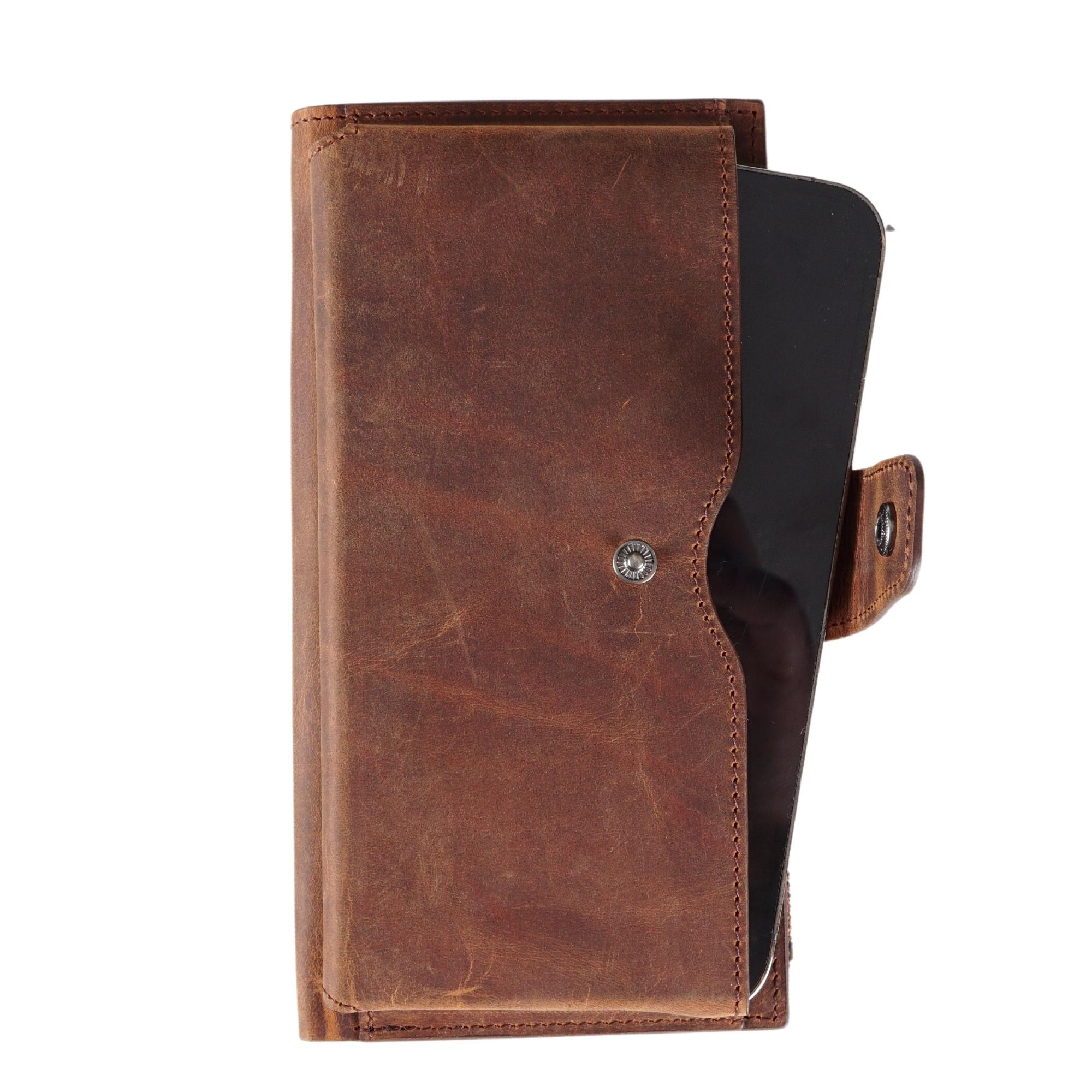Genuine Leather Wallet with Phone - Brown