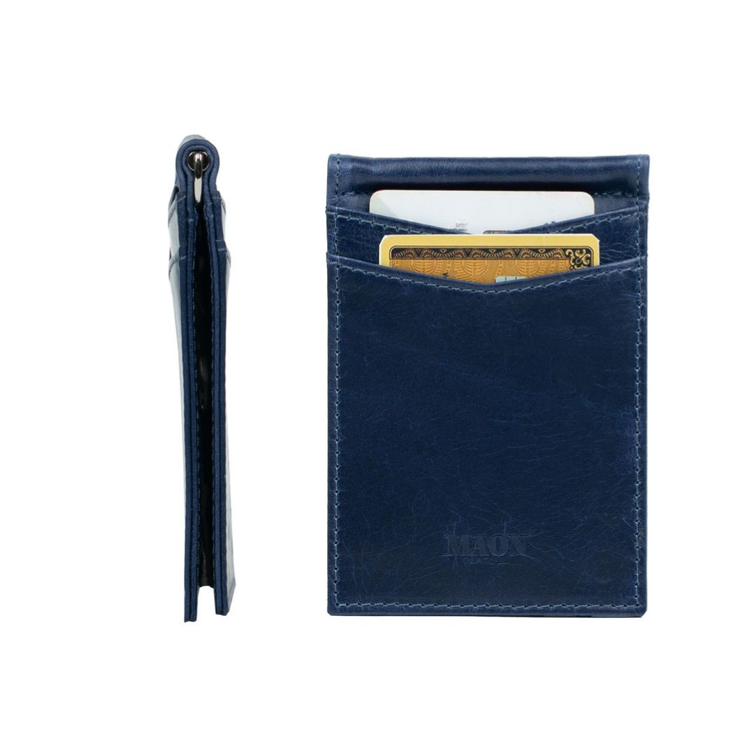 Mens Slim Wallet with Money Clip RFID Blocking Bifold Credit Card Holder for Men with Gift Box - Blue