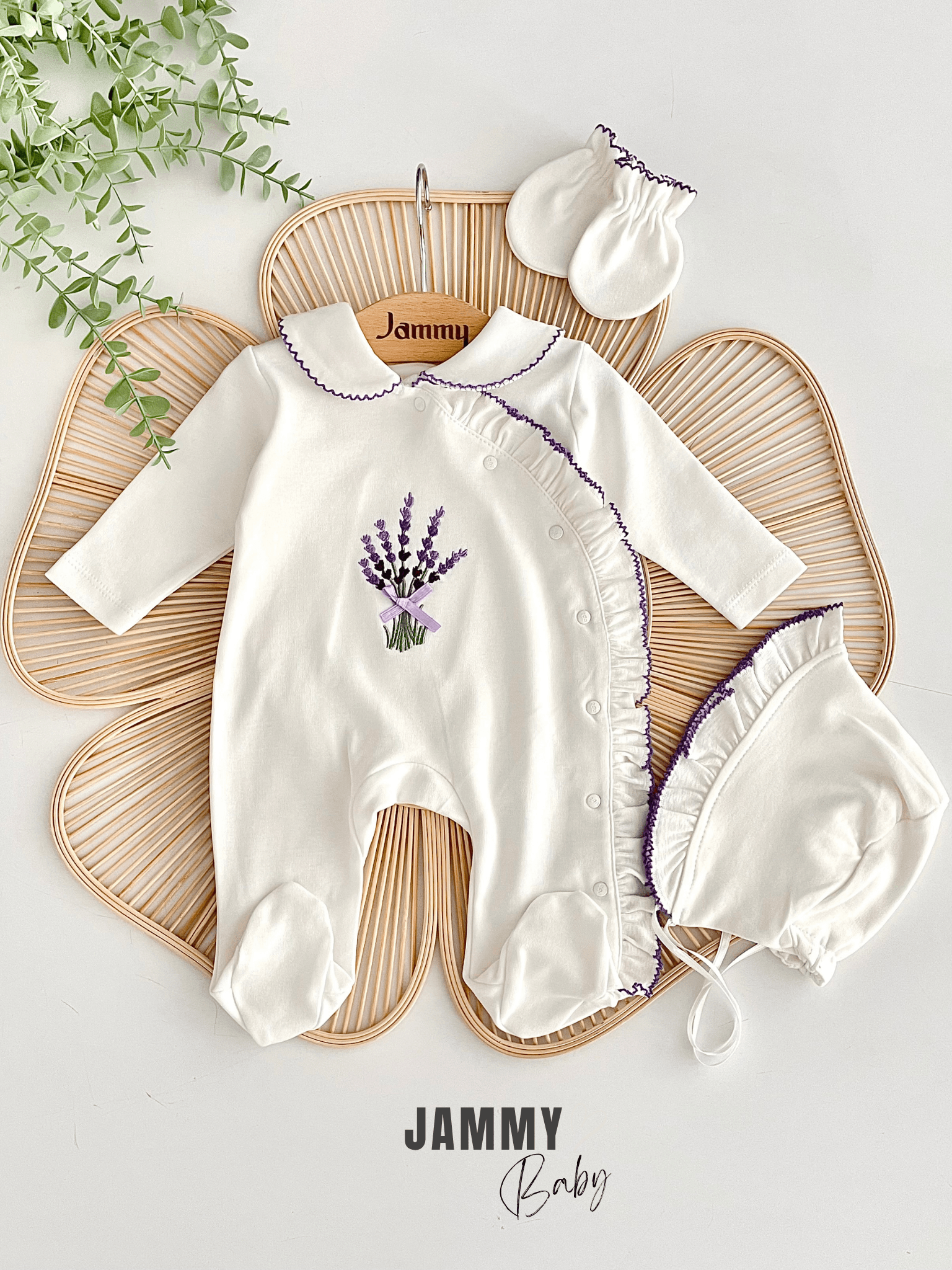 Lavanta Nakış Kroşetalı 3 Parça Tulum Set-BEYAZ