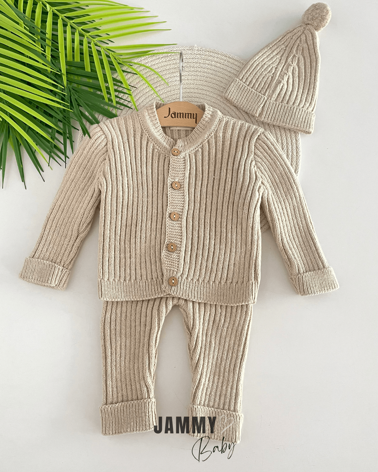 Triko Hırkalı Unisex Şapkalı Takım-BEJ