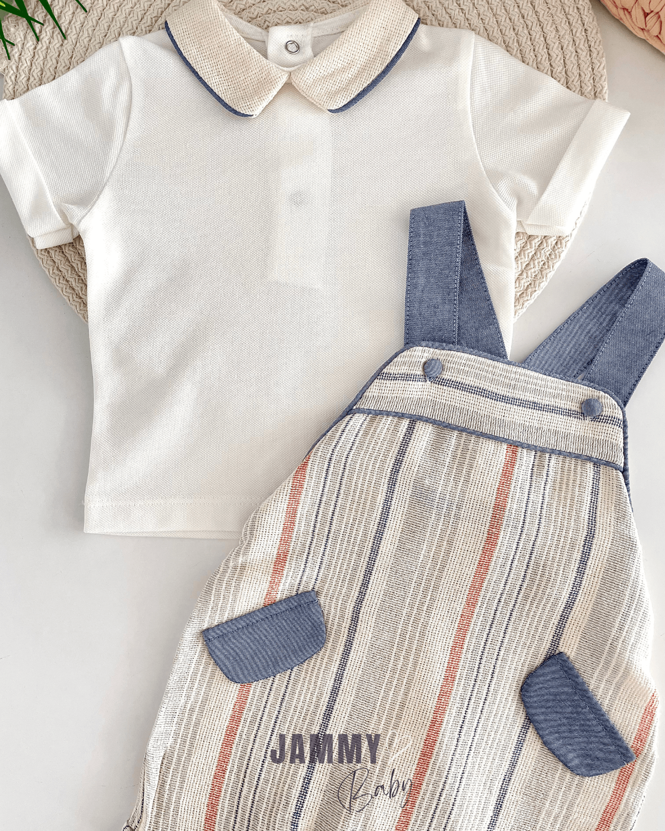 Oscar Çizgili Salopet / Body Set-KREM