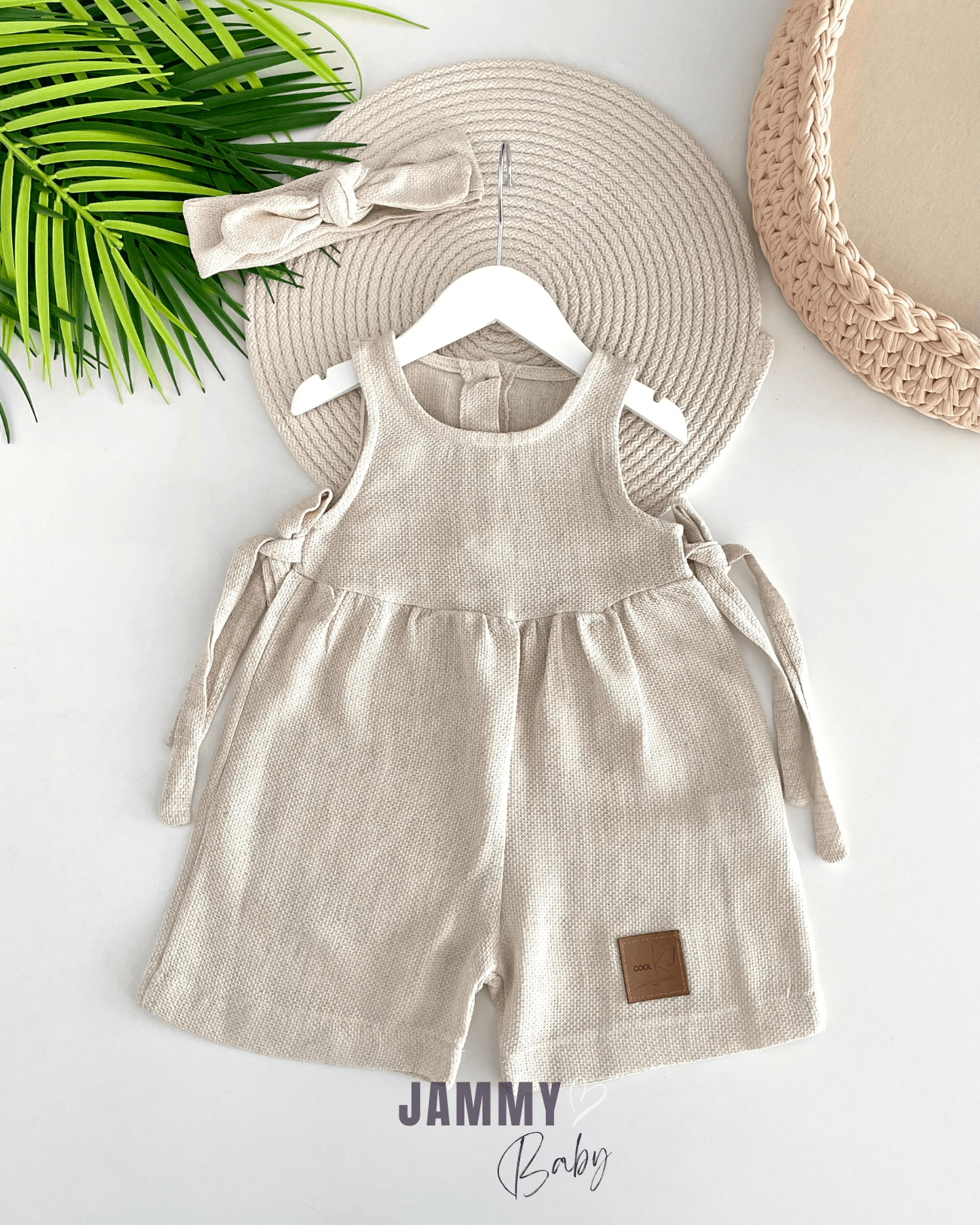 Mila Yandan Bağlamalı Tulum Set-BEJ