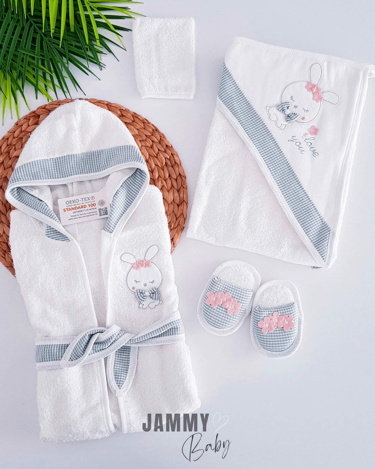 Love You Rabbits 4 Parça Bornoz Set-YEŞİL