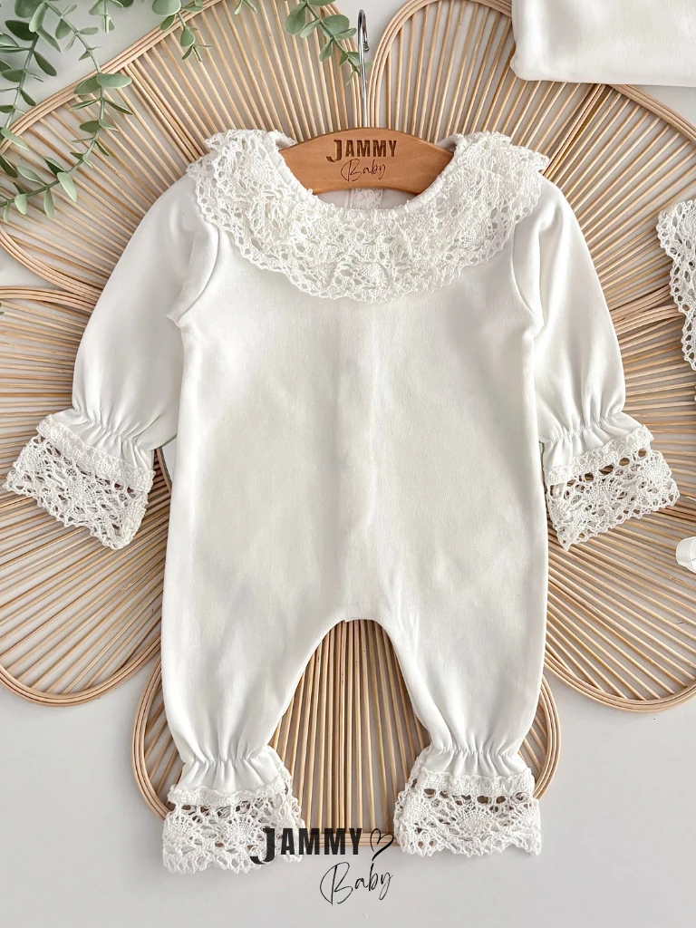 Elisa Dantel Detay Laura Şapkalı Tulum / Battaniye Set-EKRU