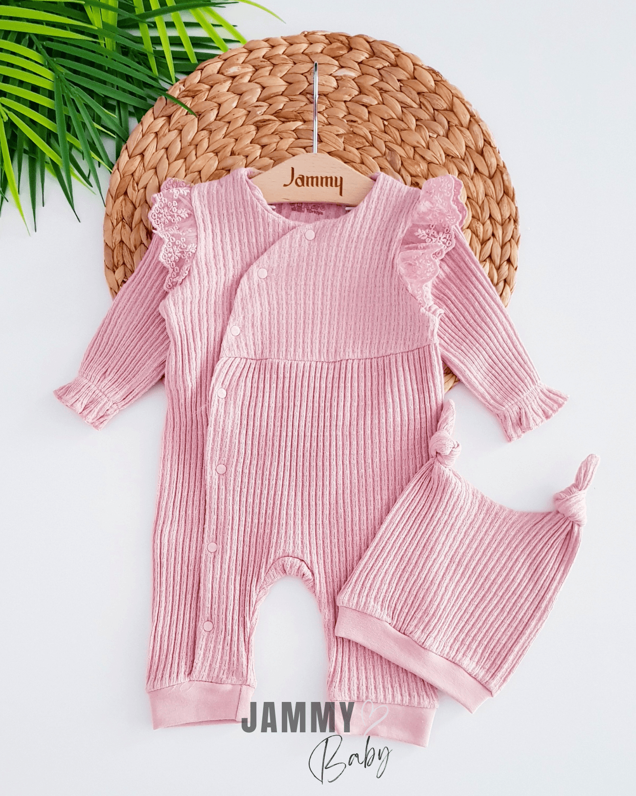 Freya Omuz Dantelli Şapkalı Tulum Set-GÜL KURUSU