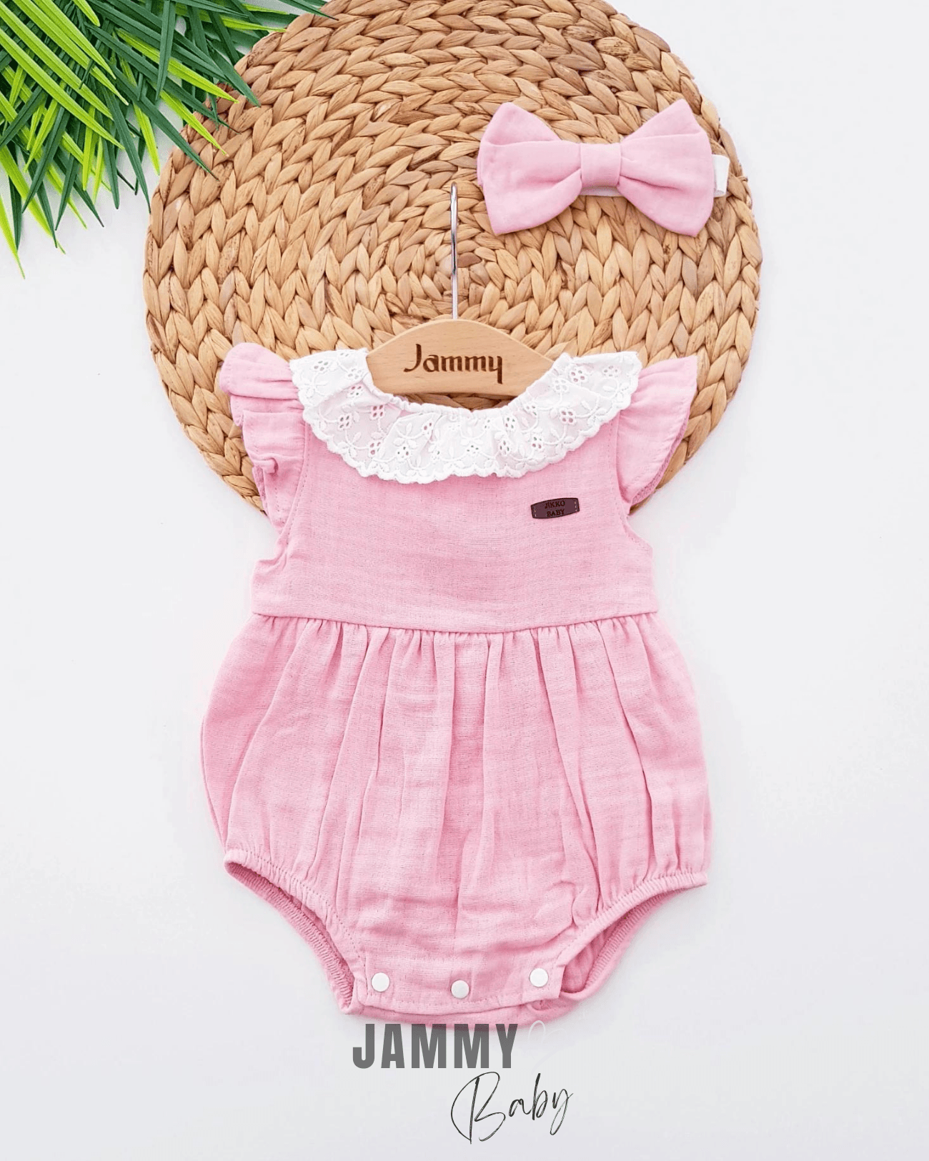 Fayette Dantel Yakalı Bandanalı Romper Set-GÜLKURUSU